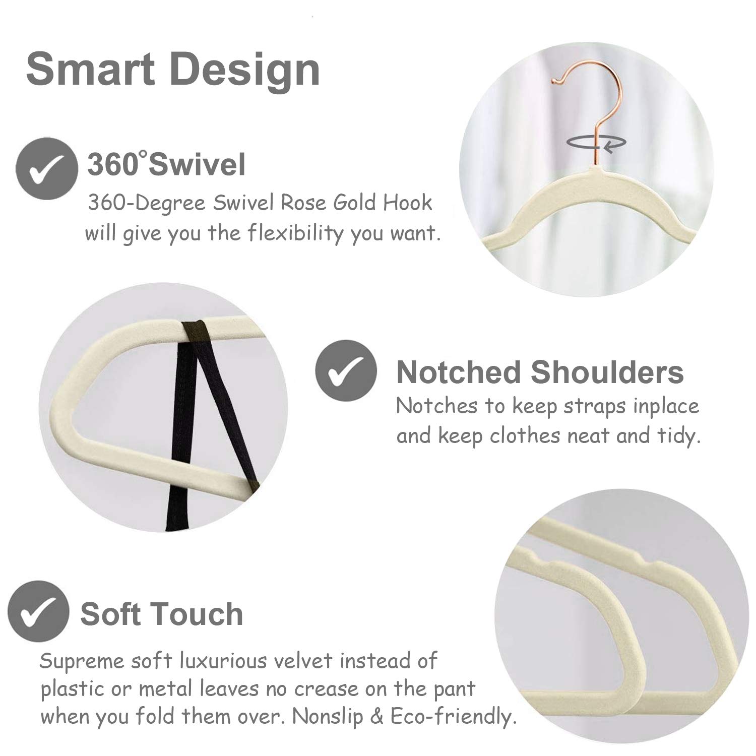 Premium Velvet Suit Hangers 50 Pack - Heavy Duty Non-Slip Clothes Hangers with 6 Finger Clips & Tie Rack for Men & Women - Space Saving Wardrobe Organizer for Closet, Suits, Dresses & Coats (Beige)
