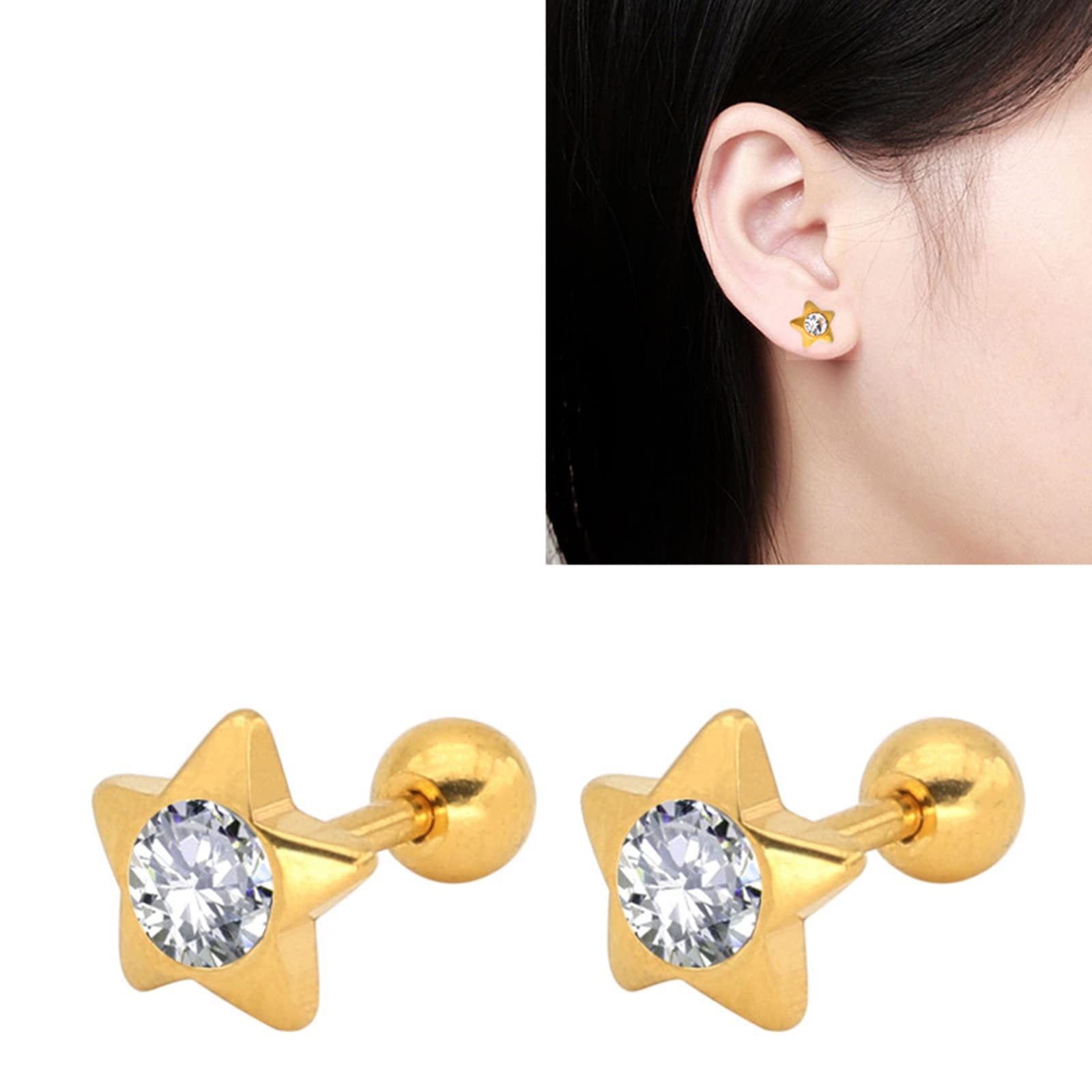 Gold Stud Earrings for Men & Women - Hypoallergenic Surgical Stainless Steel Star Earrings with Cubic Zirconia | Perfect for Everyday Wear, Gifts & Special Occasions
