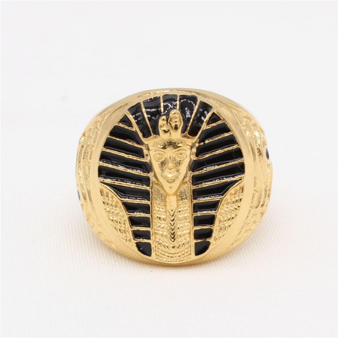 Egyptian Pharaoh Eye of Horus Ring for Men - Gold Hip Hop Biker Jewelry with Ancient Egyptian Cross Design - Perfect for Gothic Fashion, Biker Style & Hip Hop Accessories