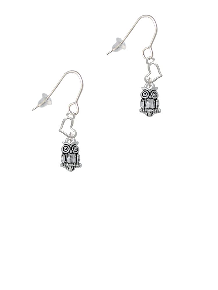 Silver Owl Heart French Earrings - Elegant Gift for Women