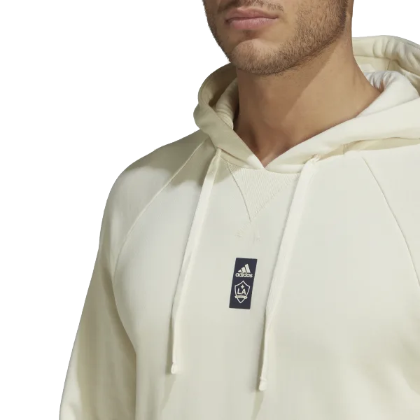 Adidas LA Galaxy Travel Hoodie for Men - Comfortable Beige Soccer Hooded Sweatshirt - Perfect for Casual Wear, Travel & Soccer Fans