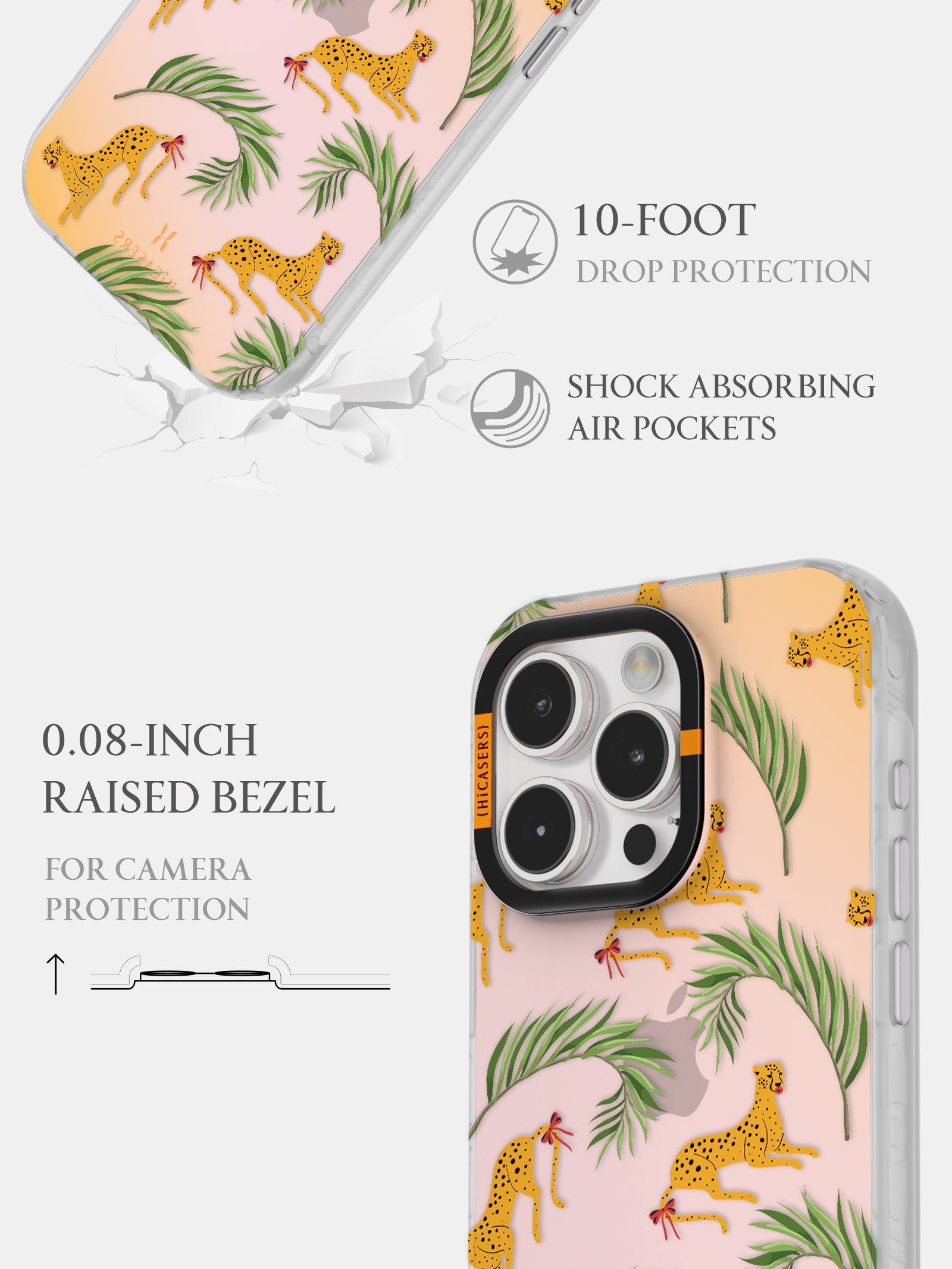 Cheetah and Leaves Pattern Iridescent Phone Case - Pink | Stylish Protective Cover for iPhone & Samsung | Perfect for Everyday Use, Travel & Fashion Accessories
