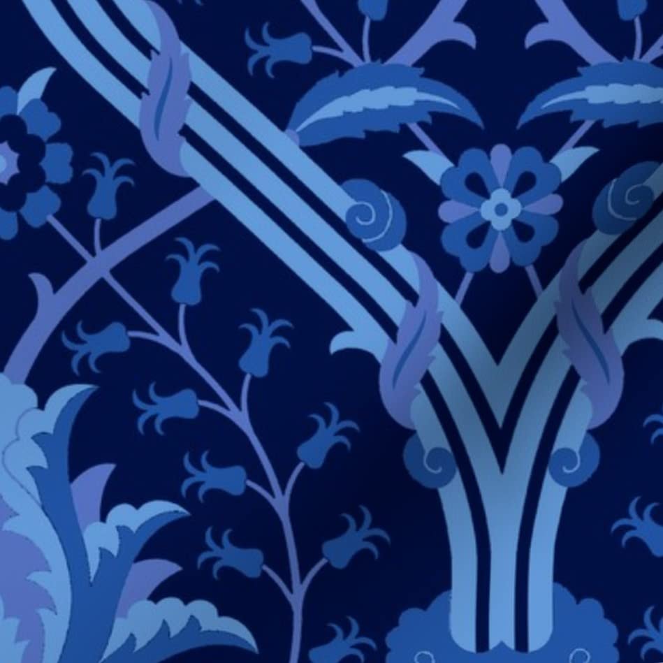 Floral Vines Blue Ogee Printed Minky Fabric by The Yard - Soft Plush Material for Sewing Baby Blankets, Quilt Backing & DIY Projects - Perfect for Nursery Decor, Home Crafts & Gift Making