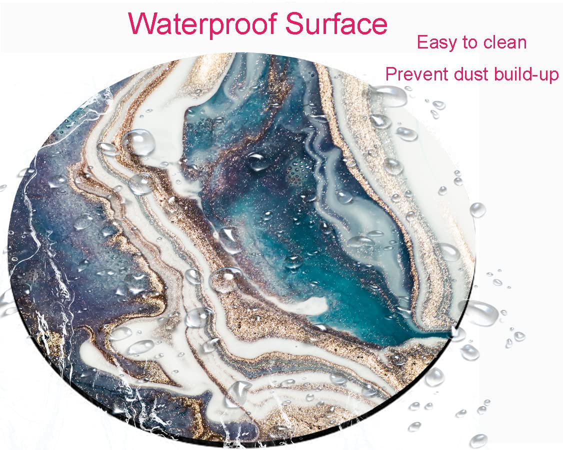 Premium Blue Gold Marble Mouse Pad - Custom Round Non-Slip Computer Mousepad with Washable Lycra Surface & Rubber Base for Wireless Mouse - Perfect for Office, Gaming & Home Workspace