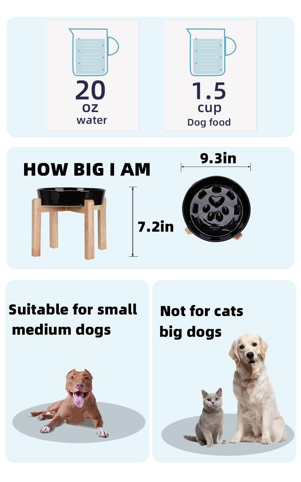 Ceramic Slow Feeder Dog Bowl with Wooden Stand - Fun & Interactive Mealtime Solution for Small & Medium Breeds (Black) | Reduce Bloat & Improve Digestion for Puppies & Adult Dogs | Perfect for Fast Eaters & Training