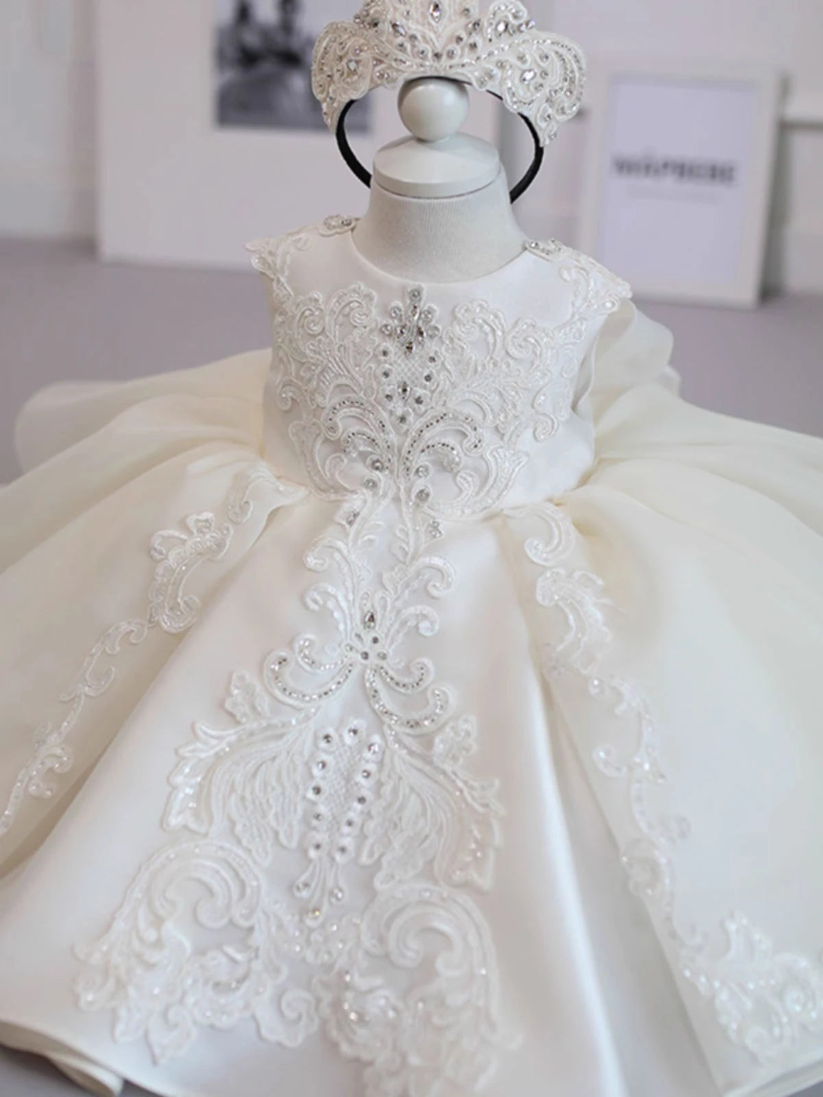 Ivory Princess Round Tea Length Satin Flower Girl Dress - Perfect for Weddings, Birthday Parties & Special Occasions
