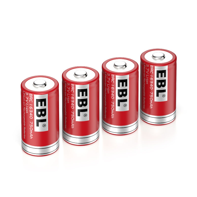 EBL 16340 RCR123A 750mAh 3.7V Lithium Ion Rechargeable Battery - for Flashlights, Security Cameras & Electronic Devices - Long Lasting Power Supply