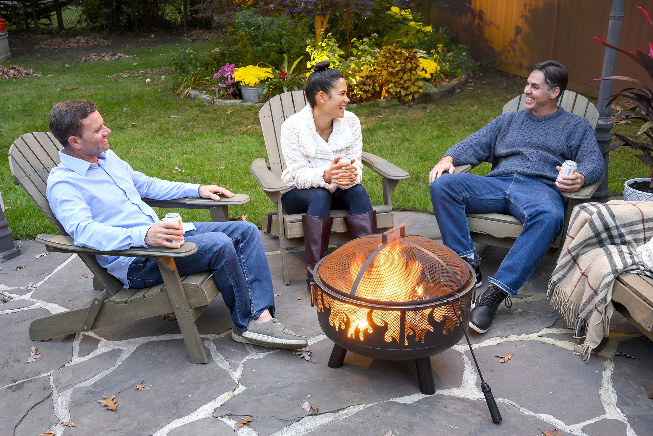 Oil Rubbed Bronze Wood Burning Fire Pit with Decorative Flame Design - Outdoor Patio, Backyard, Camping Fire Pit for Year-Round Use
