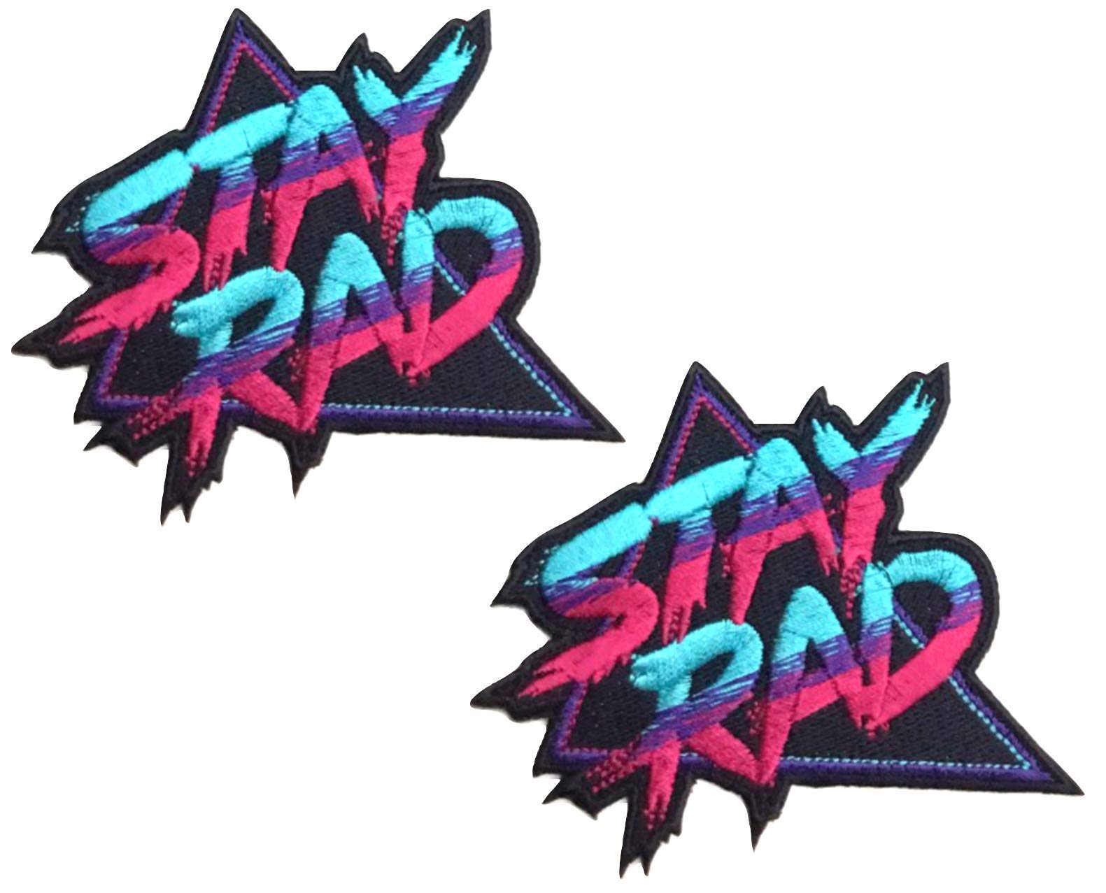 2 Pack Stay Rad Embroidered Iron On & Sew On Cool Patches for Jackets, Jeans, Backpacks - DIY Punk & Skate Style