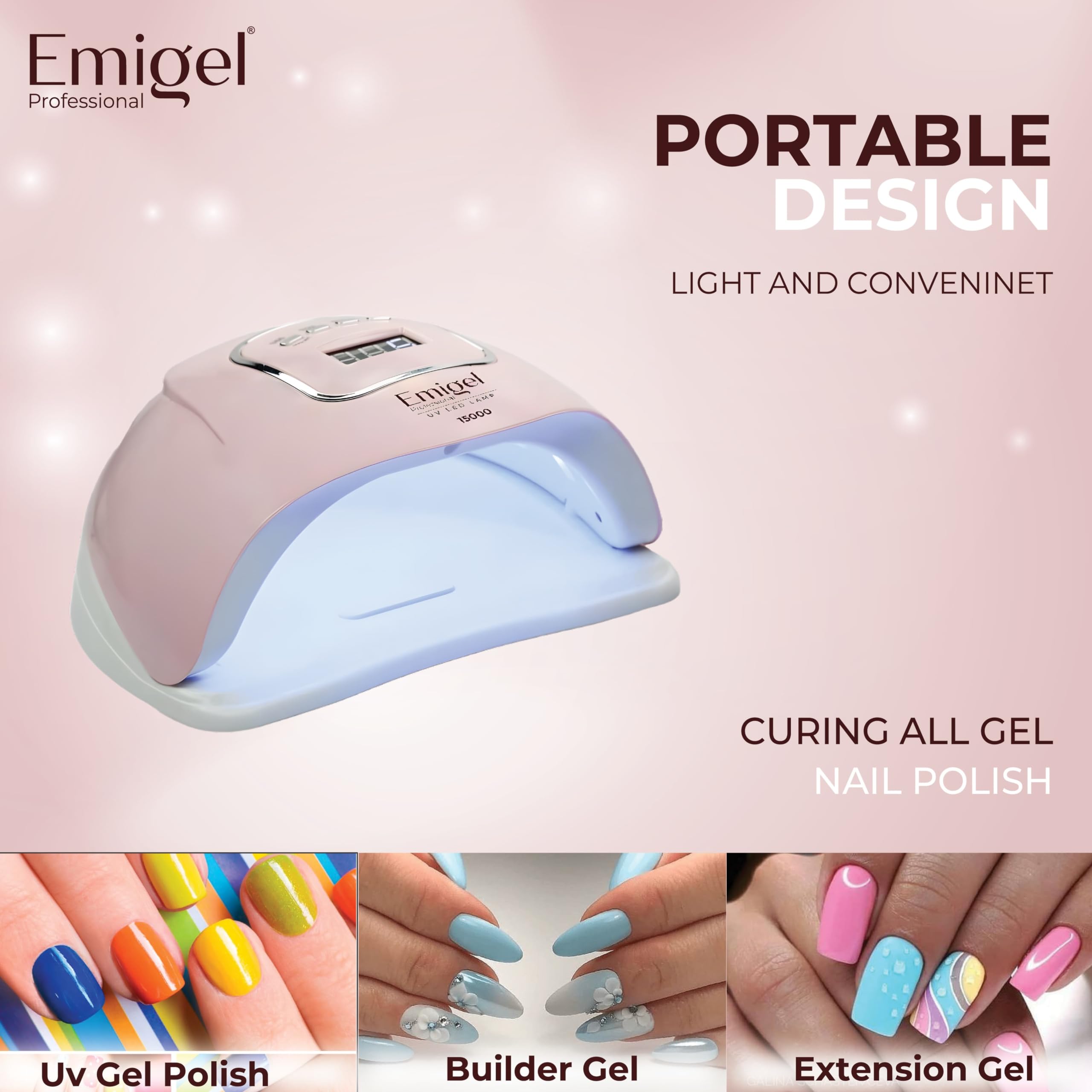 Professional 150W UV Nail Lamp - Emigel Gel Polish Dryer & Curing Light with Timer | Salon-Quality Manicure Equipment for Gel Nails, Acrylics & Dip Powder | Perfect for Home Nail Art & Professional Salon Use