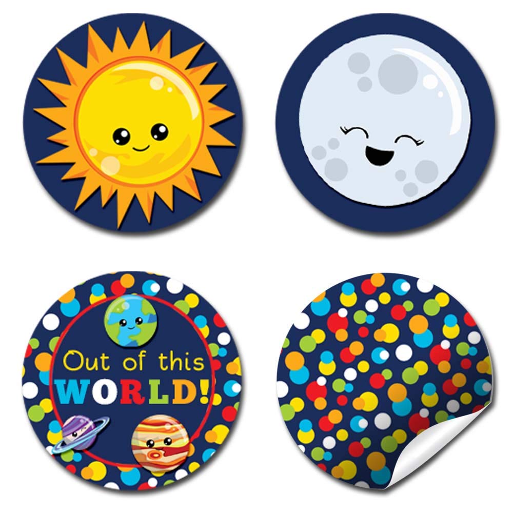 Amanda Creation Outer Space Planets Birthday Party Stickers - 300 Round 0.75