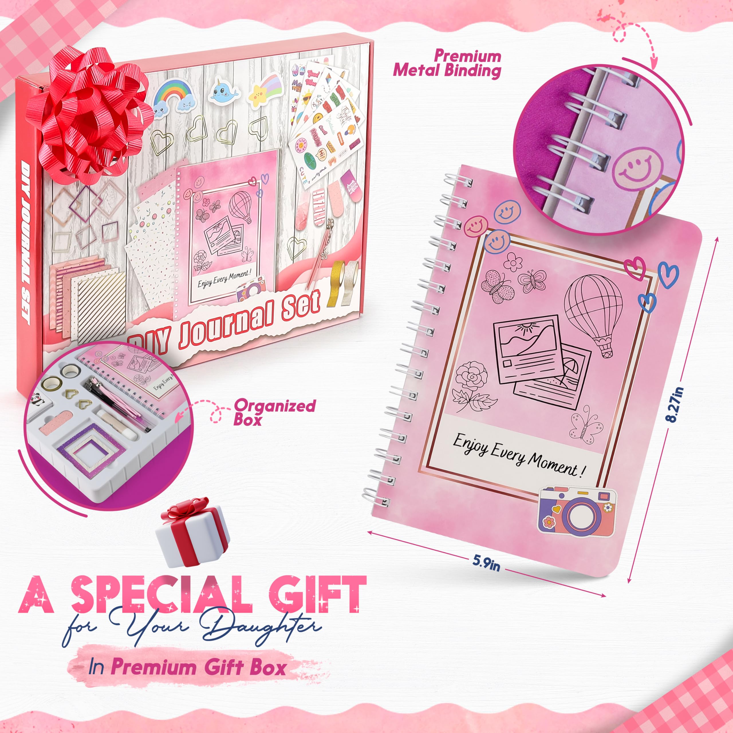 FINcredible DIY Journal Kit for Girls - 100 Pcs Creative Scrapbooking Supplies for Teens & Tweens - Trendy Birthday & Christmas Gift for Girls Age 6-14 - Perfect for School Projects, Memory Keeping & Creative Expression