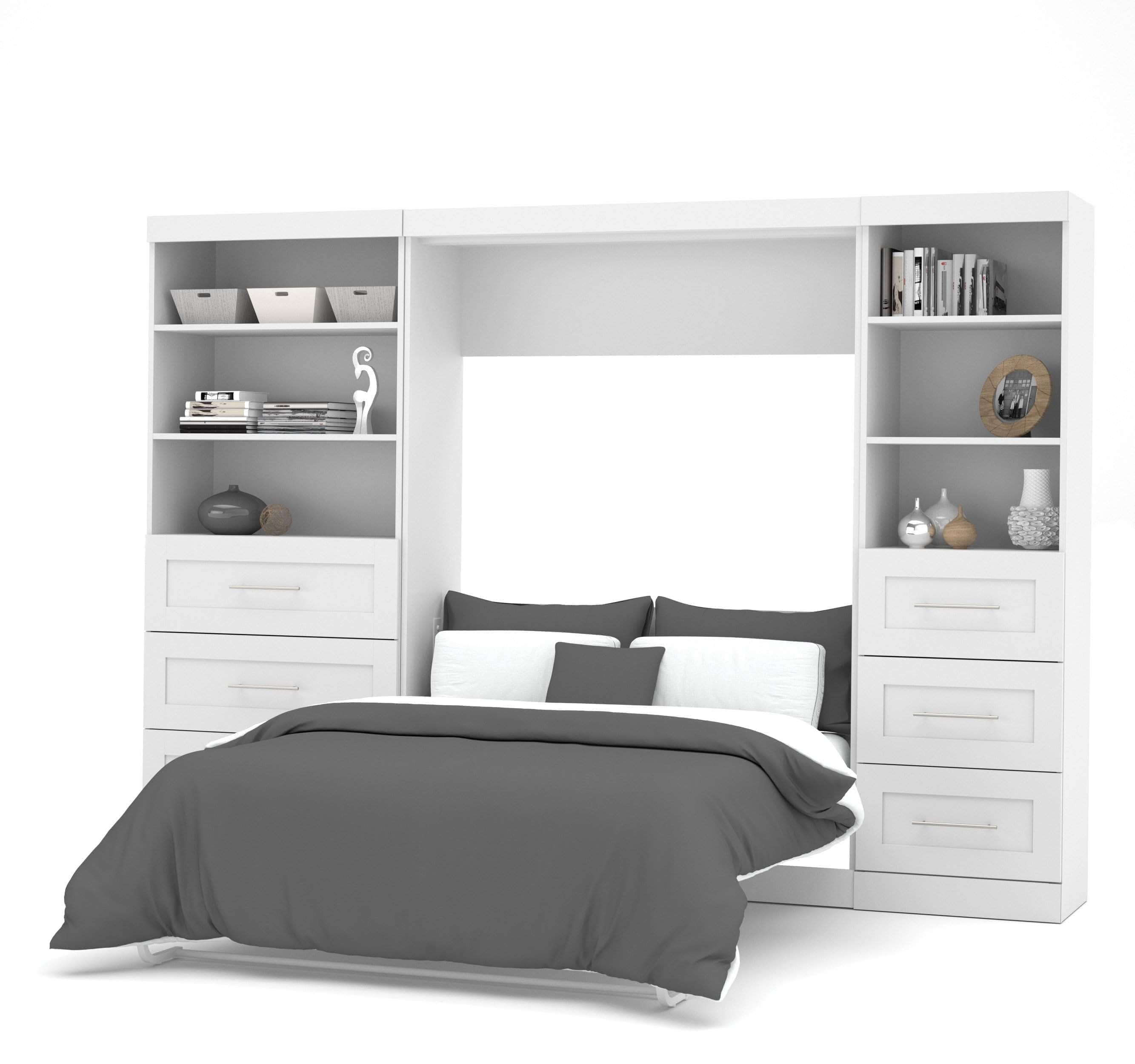 Pur Full Murphy Wall Bed with 2 Storage Units & Drawers (120 Inch) - 5 Color Options | Space-Saving Wall Bed for Small Apartments & Guest Rooms