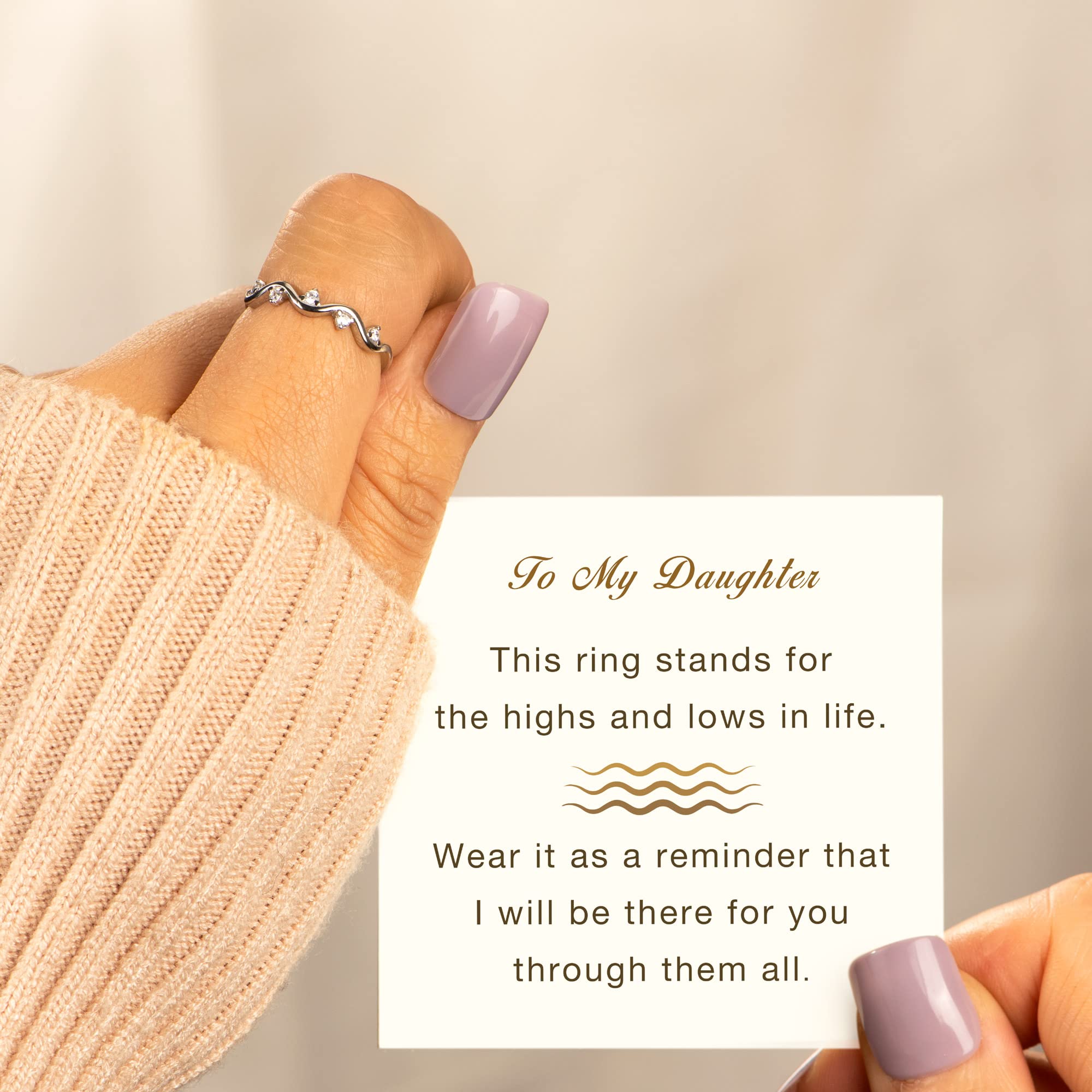 STORYJEWELLERY Sterling Silver Wave Princess Ring - Thoughtful Daughter Gift from Mom | Rainbow Jewelry for Girls | Perfect for Birthdays, Graduation & Special Occasions