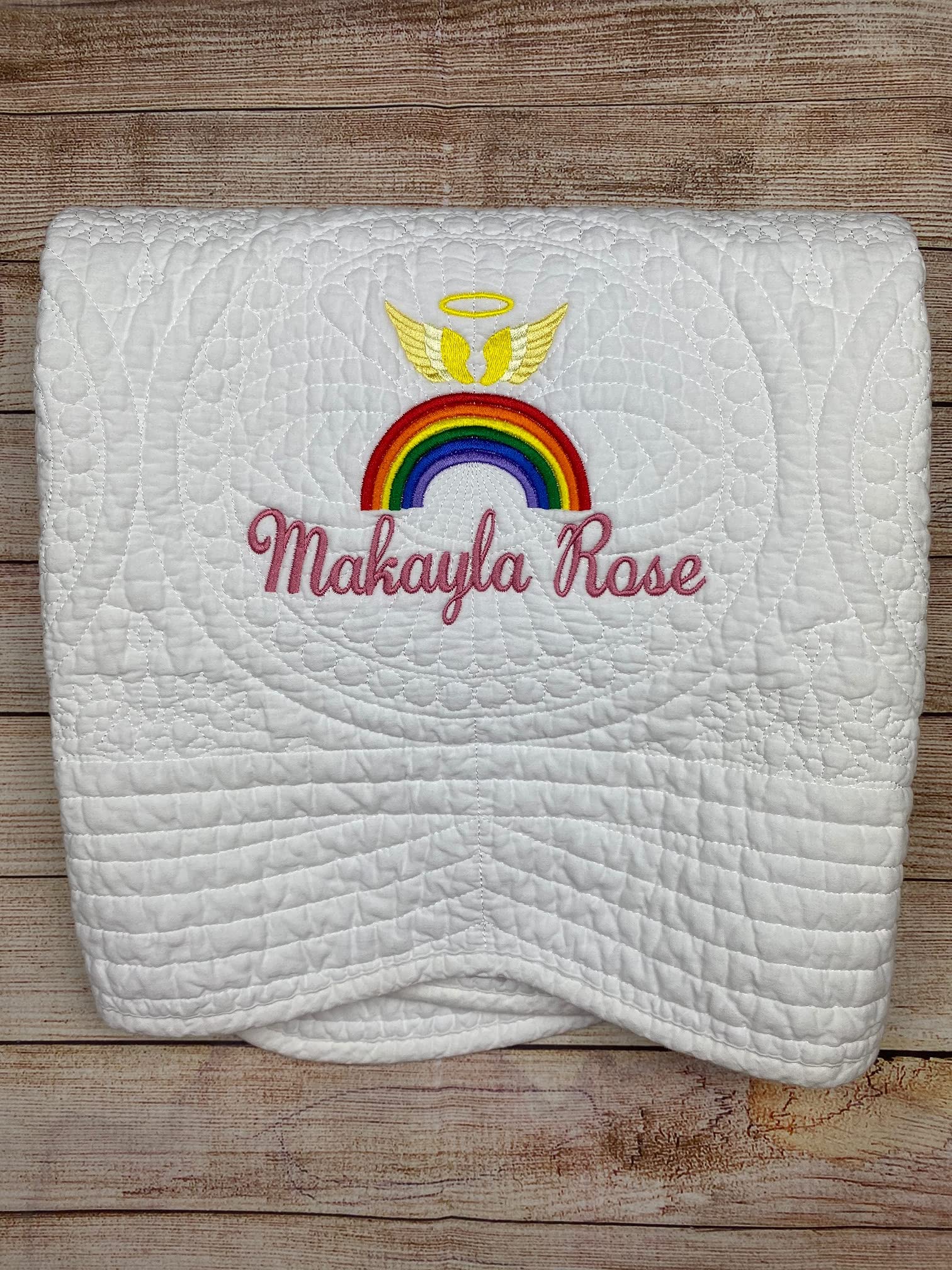 Personalized Rainbow Baby Blanket - Embroidered Keepsake Quilt for Baby Girl, Custom Name Monogram - Perfect for Baby Showers, Milestone Gifts & Miracle Baby Presents | Nursery Decor, Christening Gift, Newborn Photo Prop