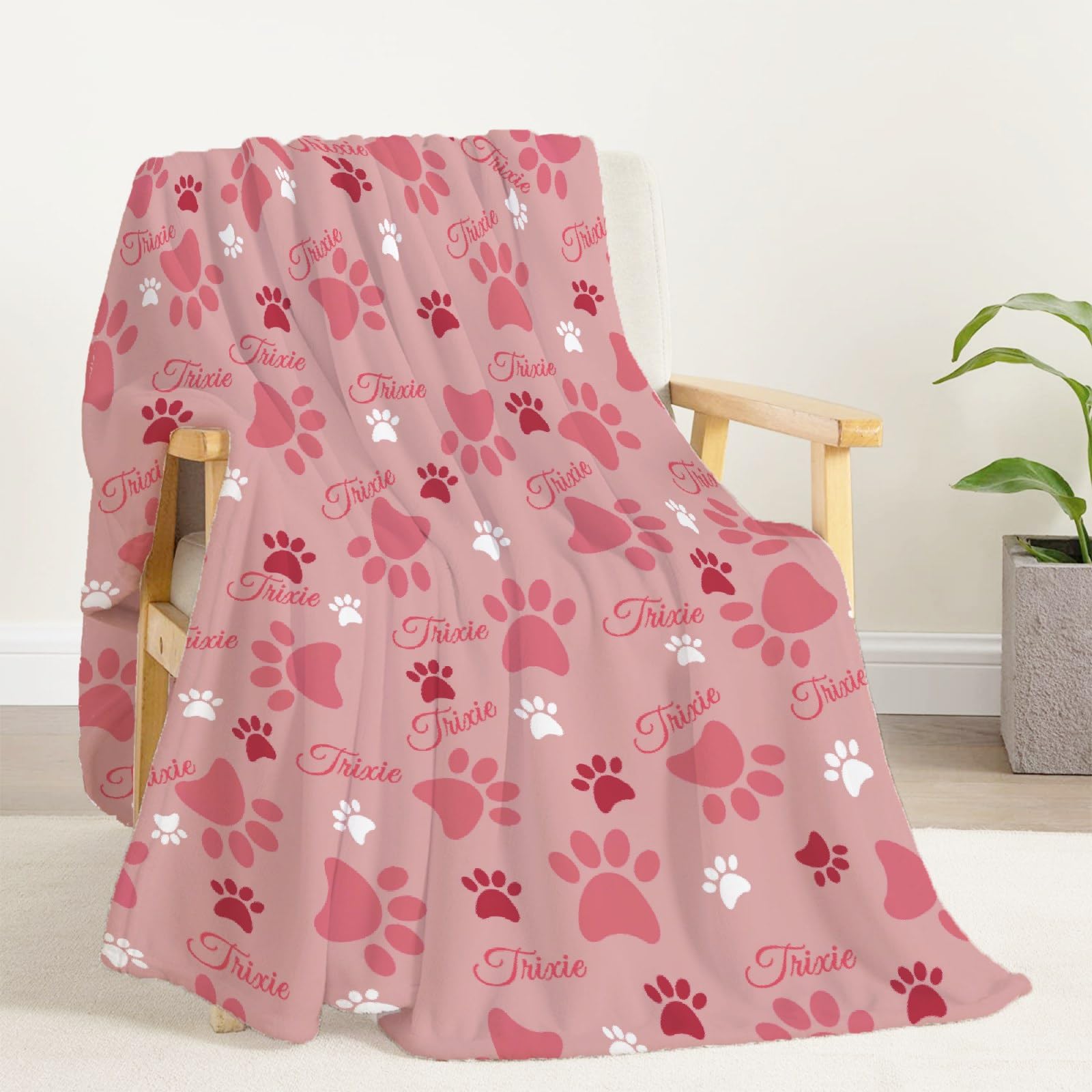 **Custom Personalized Dog Blanket with Name - Soft Cozy Fleece Pet Blanket for Puppy, Dog Lovers, Mom & Dad - Cute Paws & Bones Design - Perfect Gift for Bed, Sofa, Couch & Travel**    *(Use: Great for snuggling at home, keeping your pet warm during travel, or as a thoughtful gift for dog lovers!)*