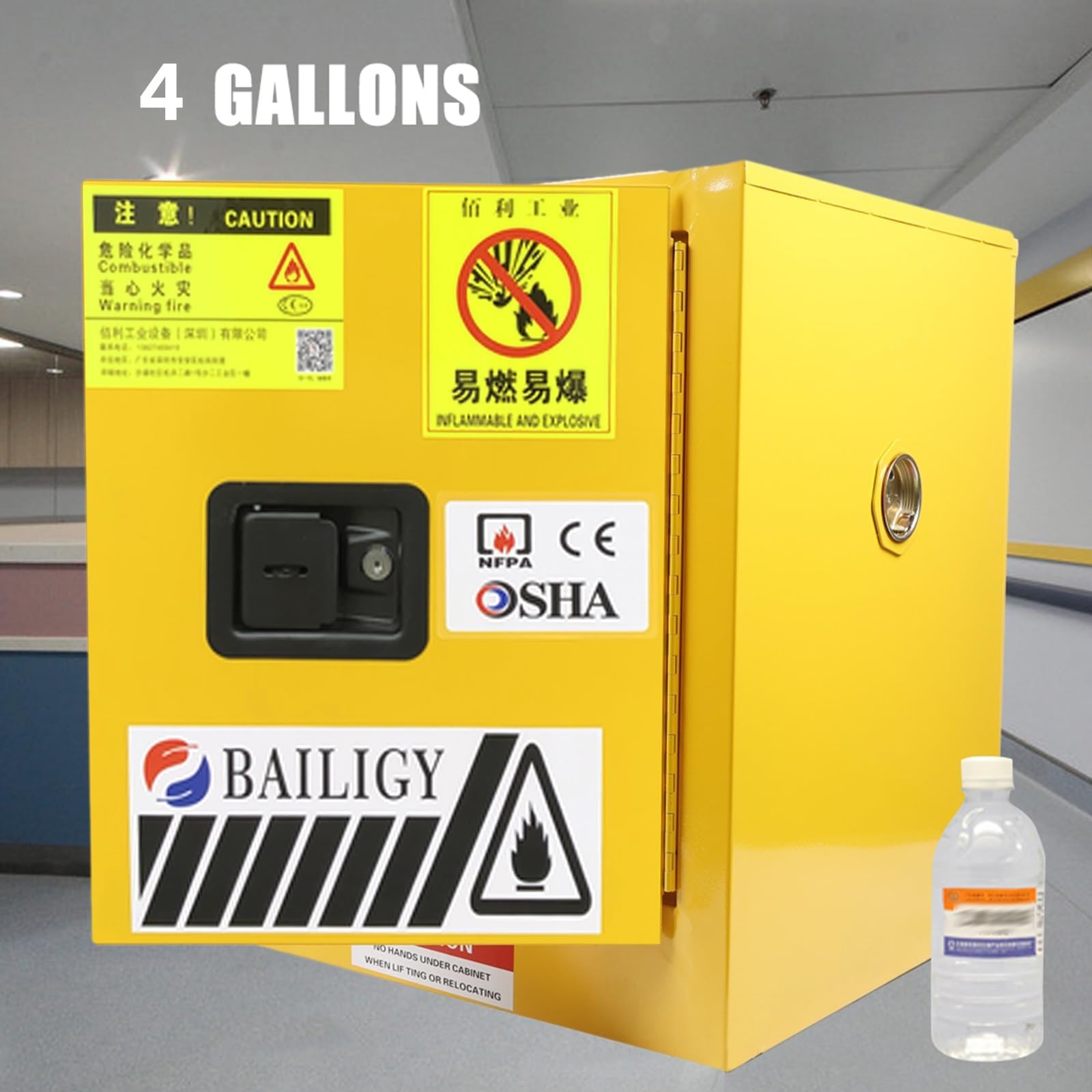4 Gallon Flammable Liquid Safety Cabinet - Explosion Proof Storage for Chemicals, 13.4