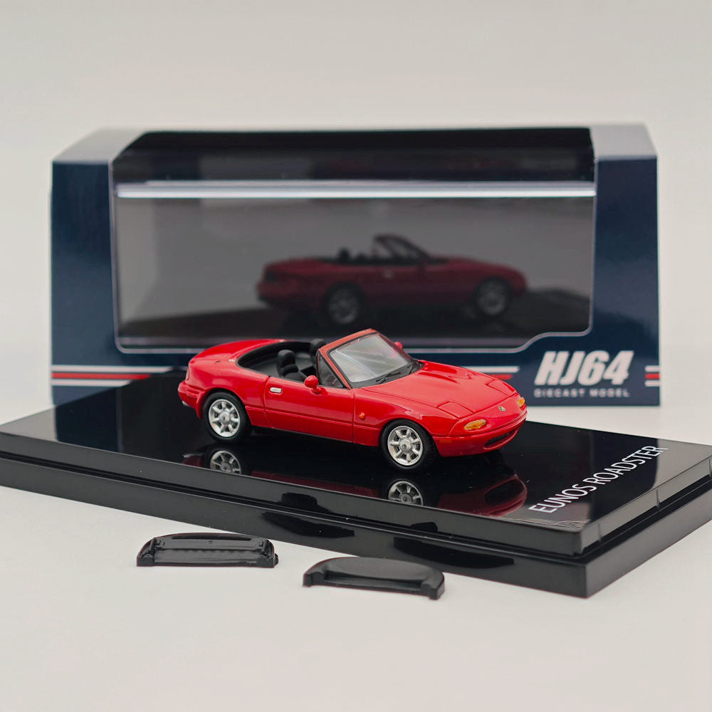 1/64 Scale Mazda Eunos Roadster NA6CE Diecast Model Car with Tonneau Cover - Red Limited Edition HJ642025AR - Collectible Toy for Car Enthusiasts | Perfect for Display, Gifts, and Model Car Collections