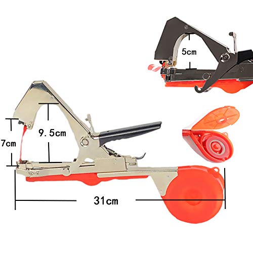 Plant Vine Tying Machine Tapener Tool - Garden Plant Tape Binder with 10 Rolls of Tapes (Red) | Perfect for Vineyard, Tomato, Grape & Rose Support | Easy Gardening & Farming Tool