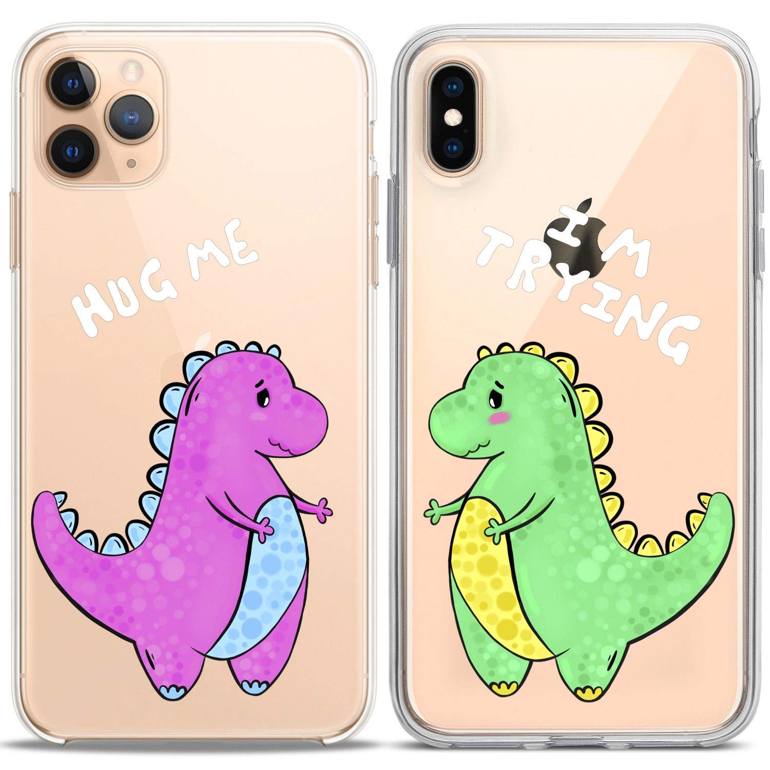 Funny Dinosaur Couple Phone Cases for iPhone 16/15/14/13/12/11 Pro Max/Mini/Xs/X/6s/8 Plus/7/Xr/10/SE/5 - Cute T-Rex Friends Slim Clear Flexible Cover - Perfect Gift for Couples, Best Friends & Dinosaur Lovers