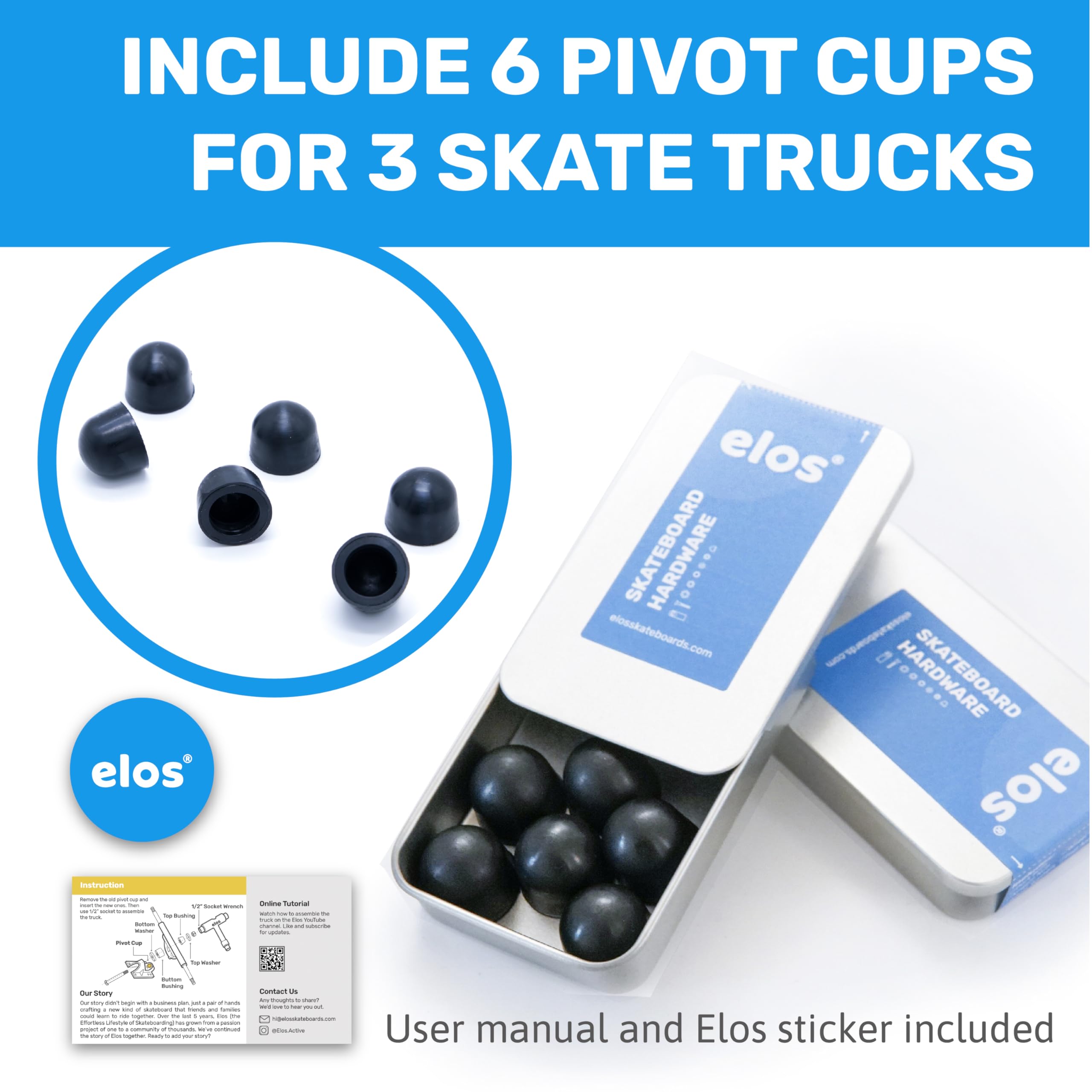 ELOS Skateboard Hardware Kit - Complete Skateboard Truck Mounting Set with Bearings, Bushings, Kingpin, Pivot Cups, Nuts & Bolts | Perfect for Skateboard Maintenance & DIY Skateboard Building