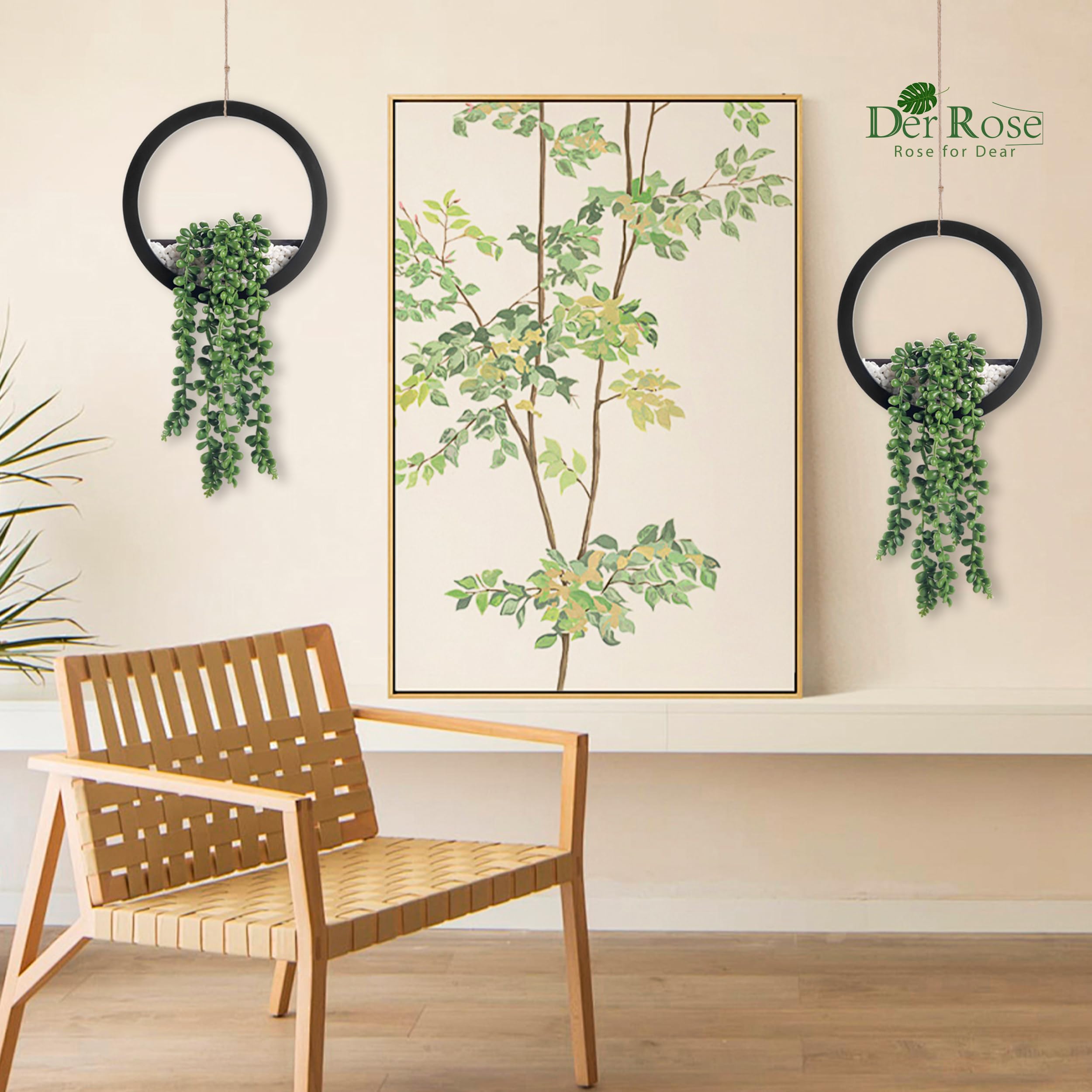2 Pack Fake Hanging Succulent Plants in Black Pots - Artificial Greenery for Living Room, Bathroom, Office & Boho Wall Decor - Low Maintenance Home Décor Accessories