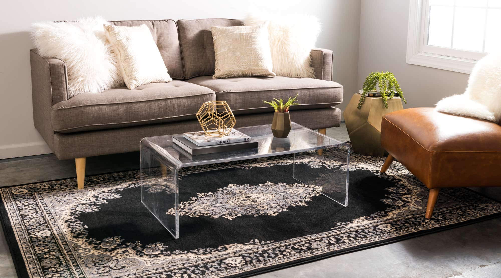 Unique Loom Reza Collection Traditional Persian Style Area Rug 7x10 Feet - Black & Beige Handmade Oriental Rug for Living Room, Bedroom & Dining Room Decor