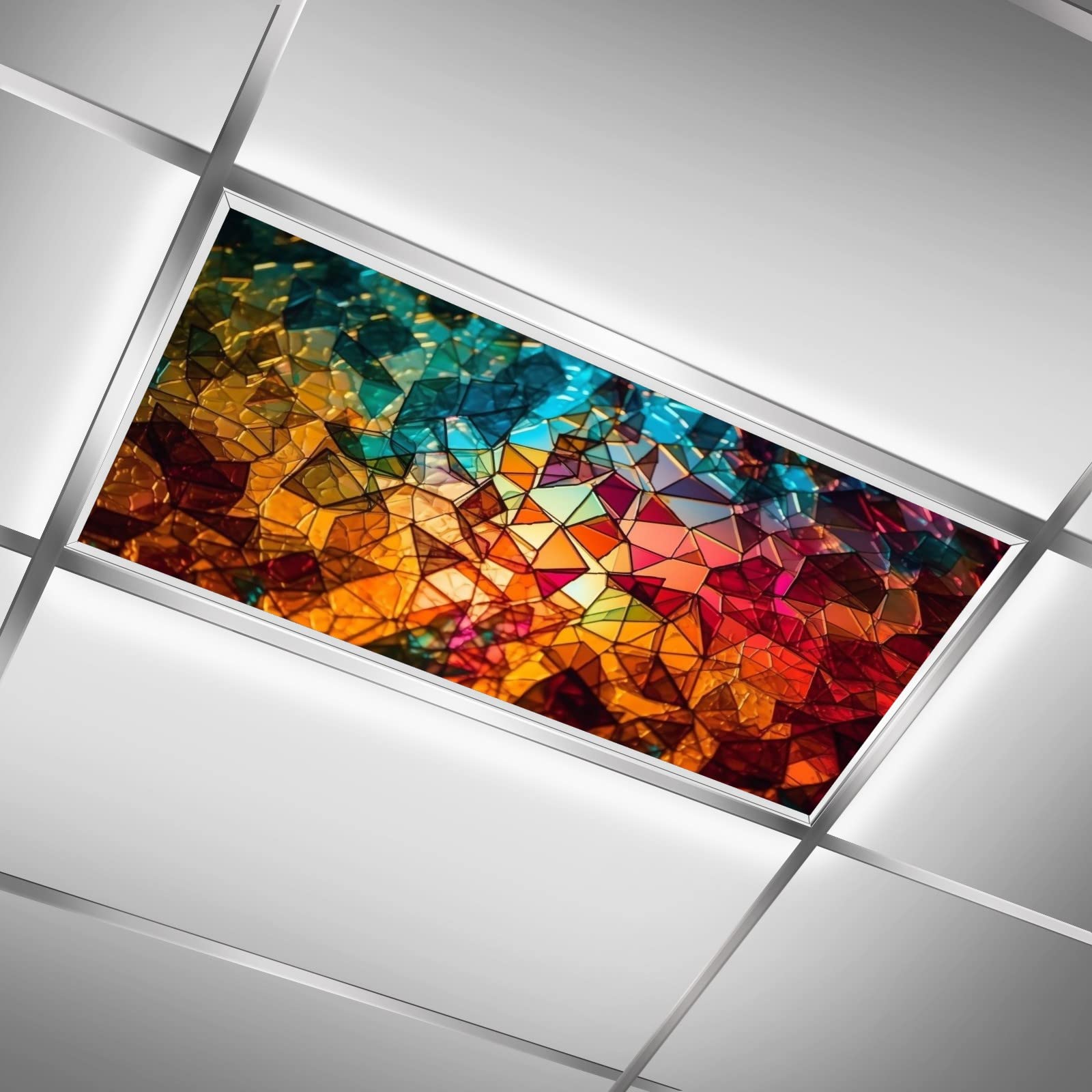 Fluorescent Light Cover for Classroom Ceiling Lights - 24x48 Inch (2x4 FT) Colorful Yellow & Blue Window Glass Pattern - Reduce Glare, Improve Focus & Prevent Headaches - Perfect for Schools, Offices & Study Rooms