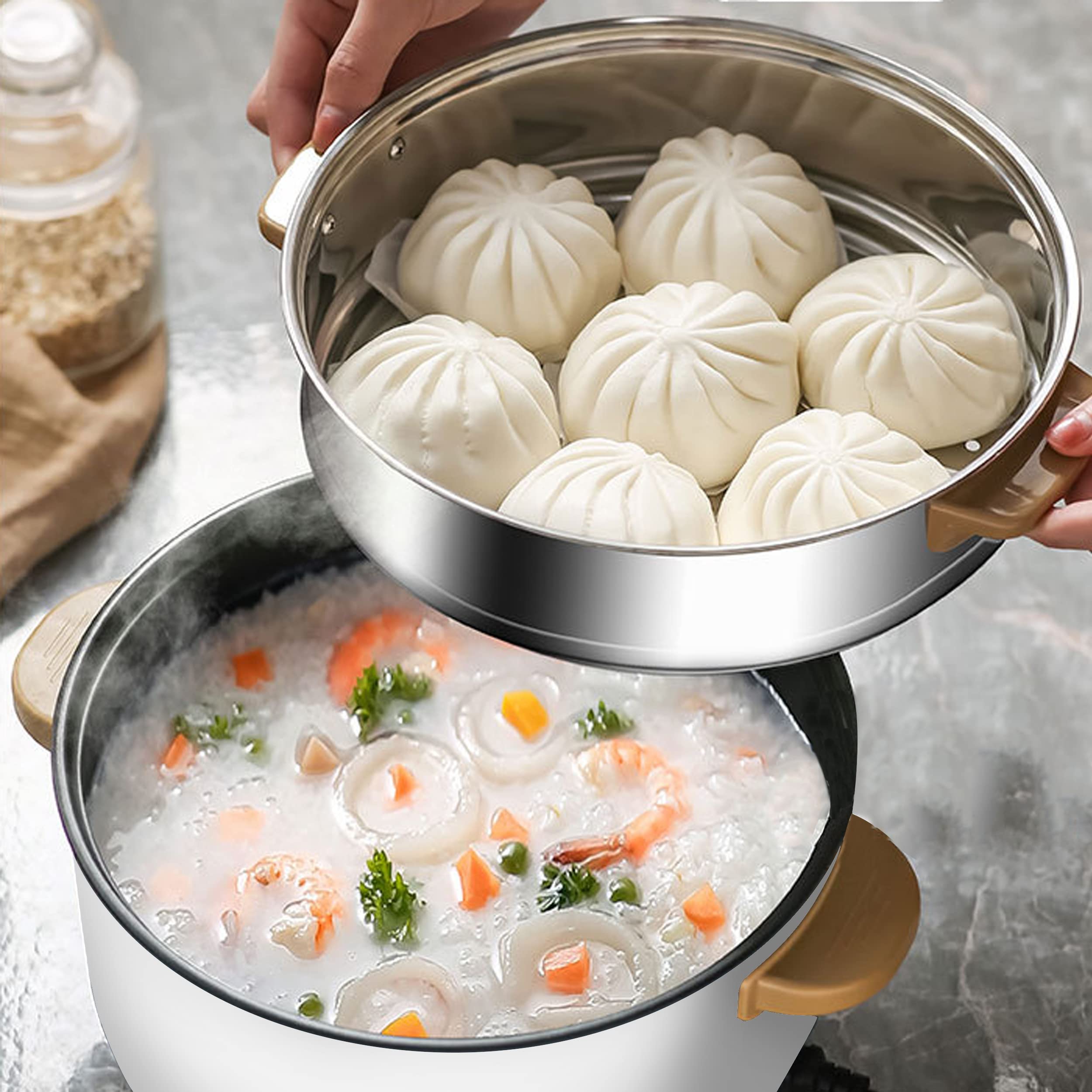 3L Multifunctional Hot Pot Cooker - Non-Stick Electric Skillet with Steamer, 110V for Shabu Shabu, Ramen, Steak & Stir Fry - Perfect for Home, Office, Dorm & Party Cooking - White
