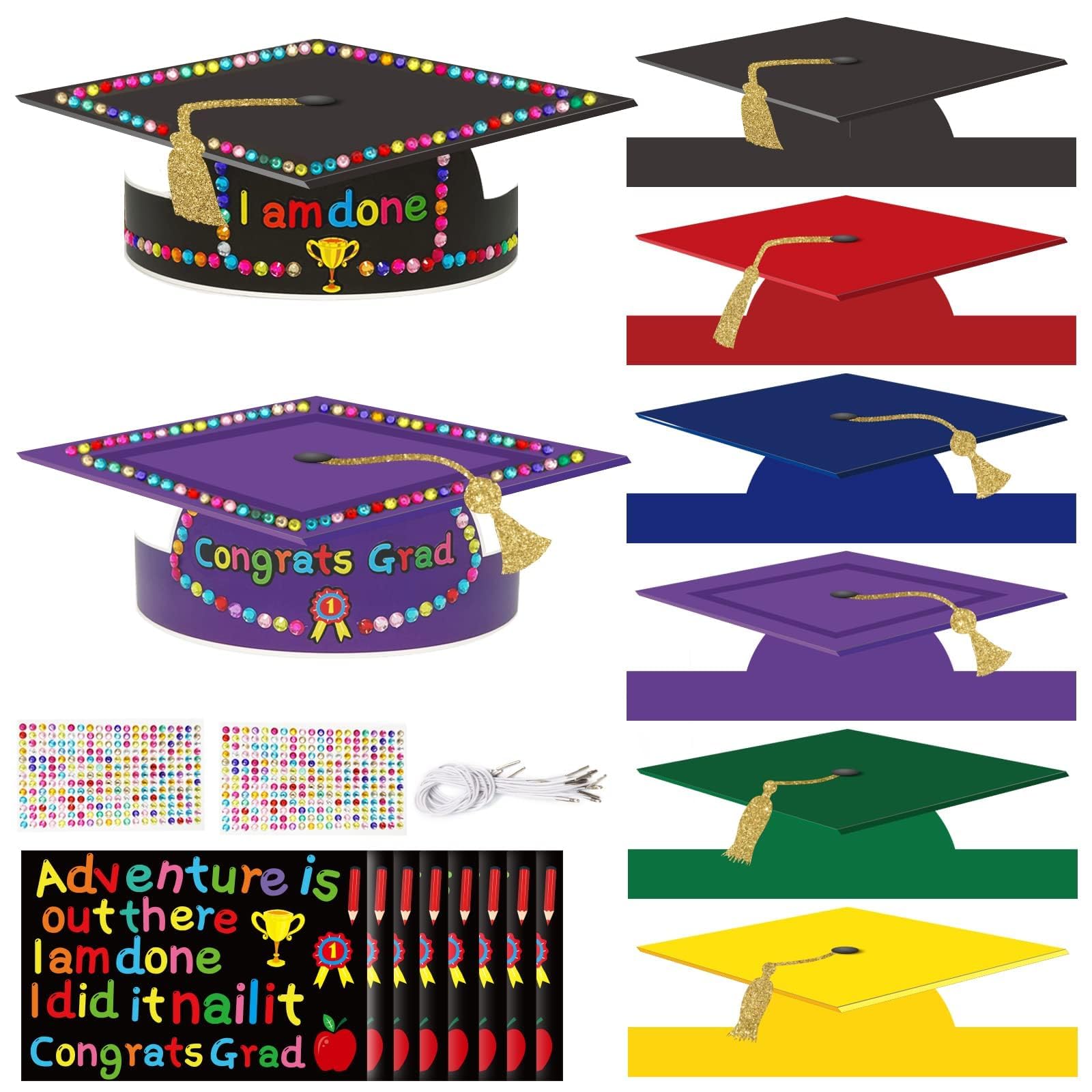 36 PCS Preschool Graduation Paper Hats & Kindergarten Grad Caps - Class of 2025 Bulk Craft Kits with Crowns & Headbands - Perfect for Classroom Parties, Graduation Favors, Games & DIY Activities