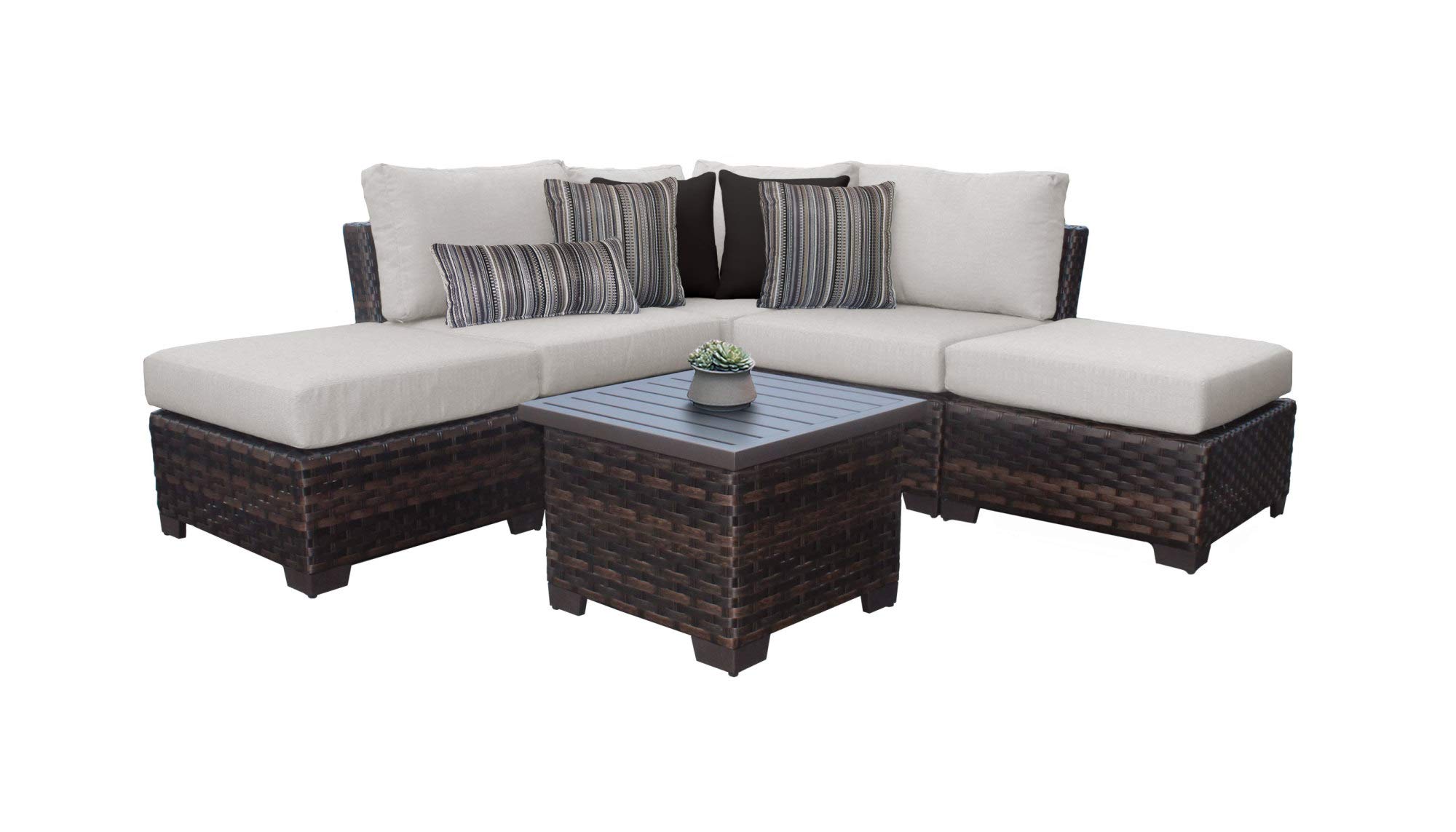 TK Classics Kathy Ireland River Brook 6-Piece Outdoor Wicker Patio Furniture Set in Ash - Perfect for Backyard, Garden, Poolside & Patio Relaxation