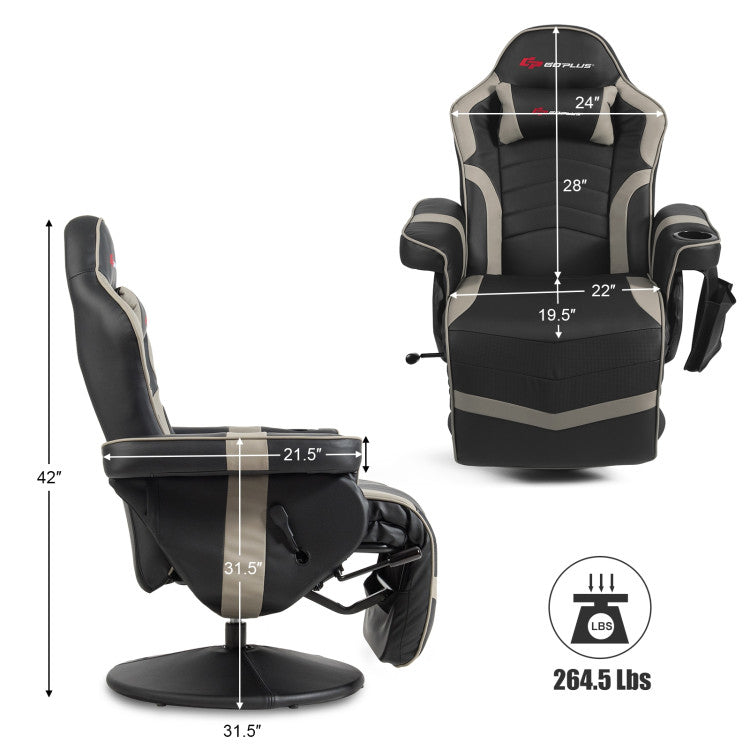 Costway Gaming Massage Chair Recliner with 8 Massage Modes & 360° Swivel - Ergonomic PU Leather Recliner for Office, Living Room & Game Room Relaxation