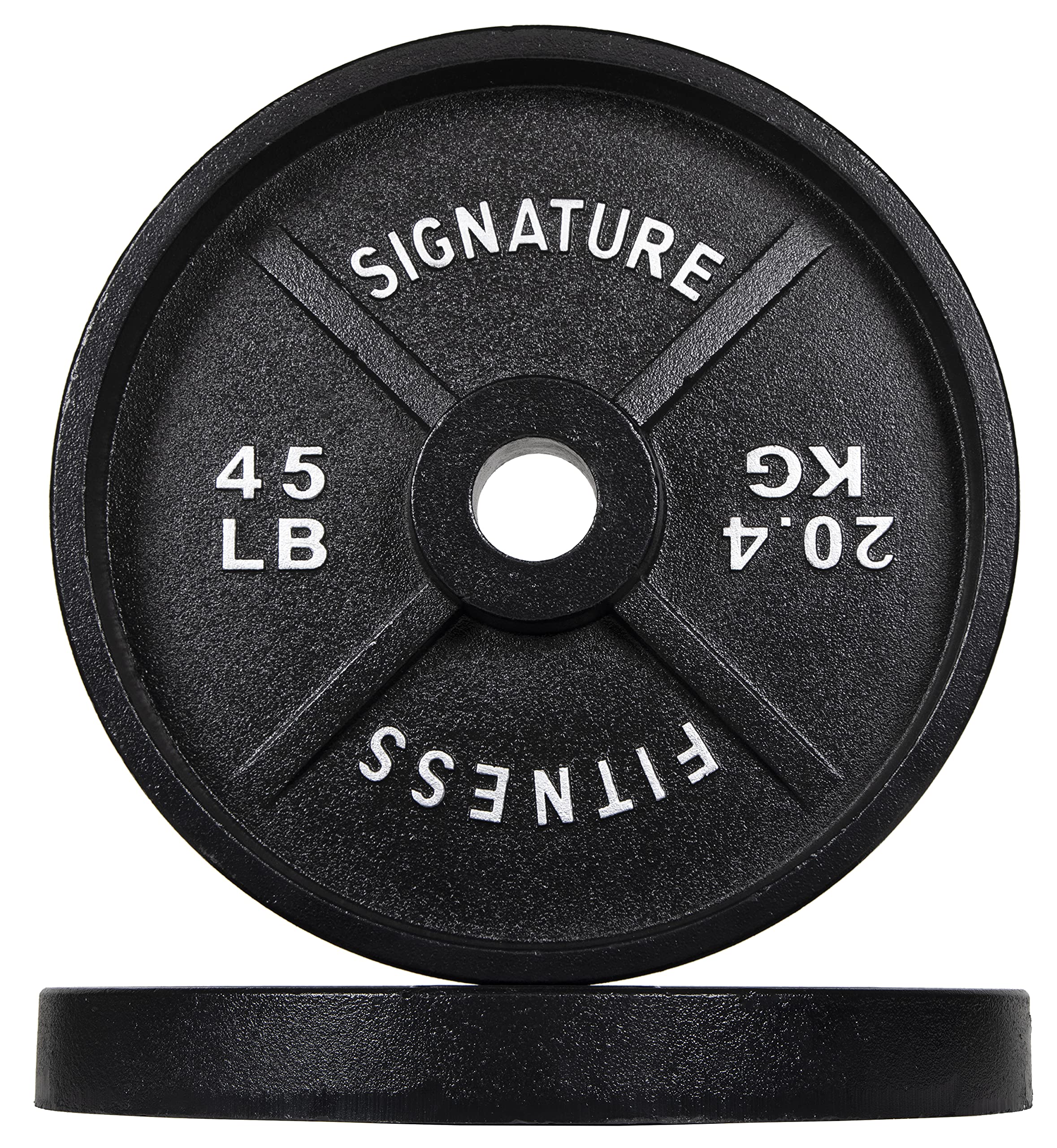 Signature Fitness 2-Inch Olympic Cast Iron Weight Plates - Deep Dish Design with Durable E-Coating for Strength Training, Powerlifting & Home Gym Workouts