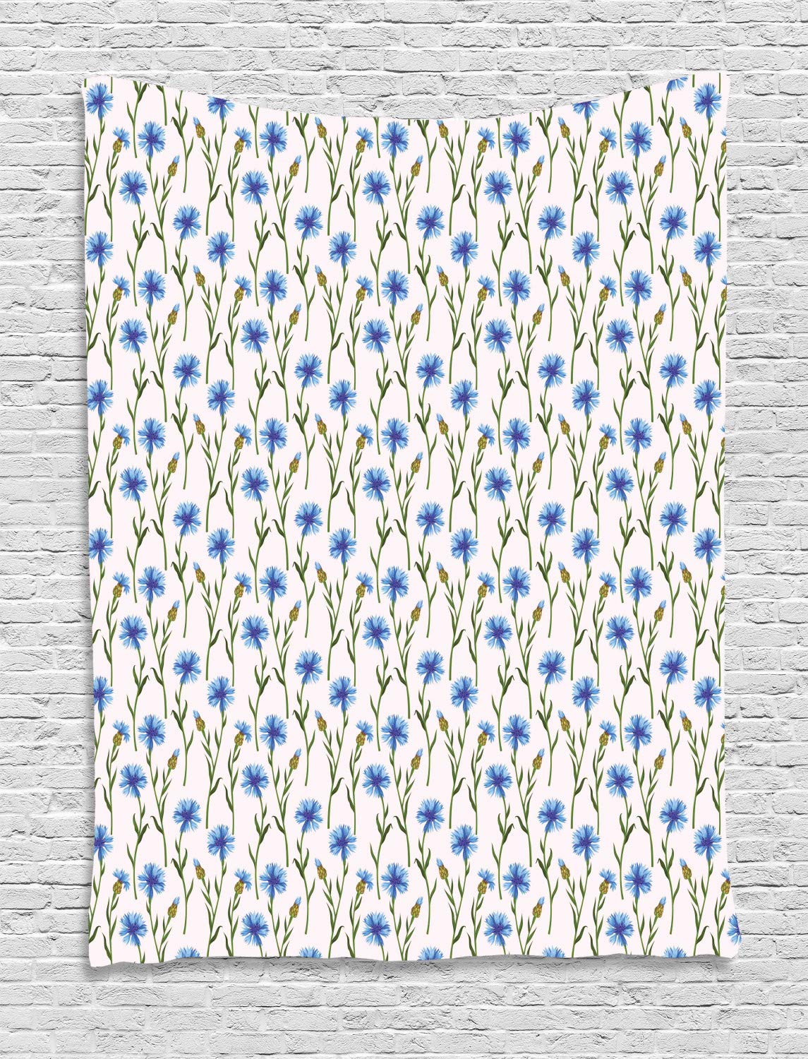 Ambesonne Floral Tapestry - Cornflowers Nature Illustration Wall Hanging Decor for Bedroom, Living Room & Dorm | 60x80 Inches Blue Green Bohemian Tapestry | Perfect for Home Decor, Wedding Backdrop & Photo Shoot Background