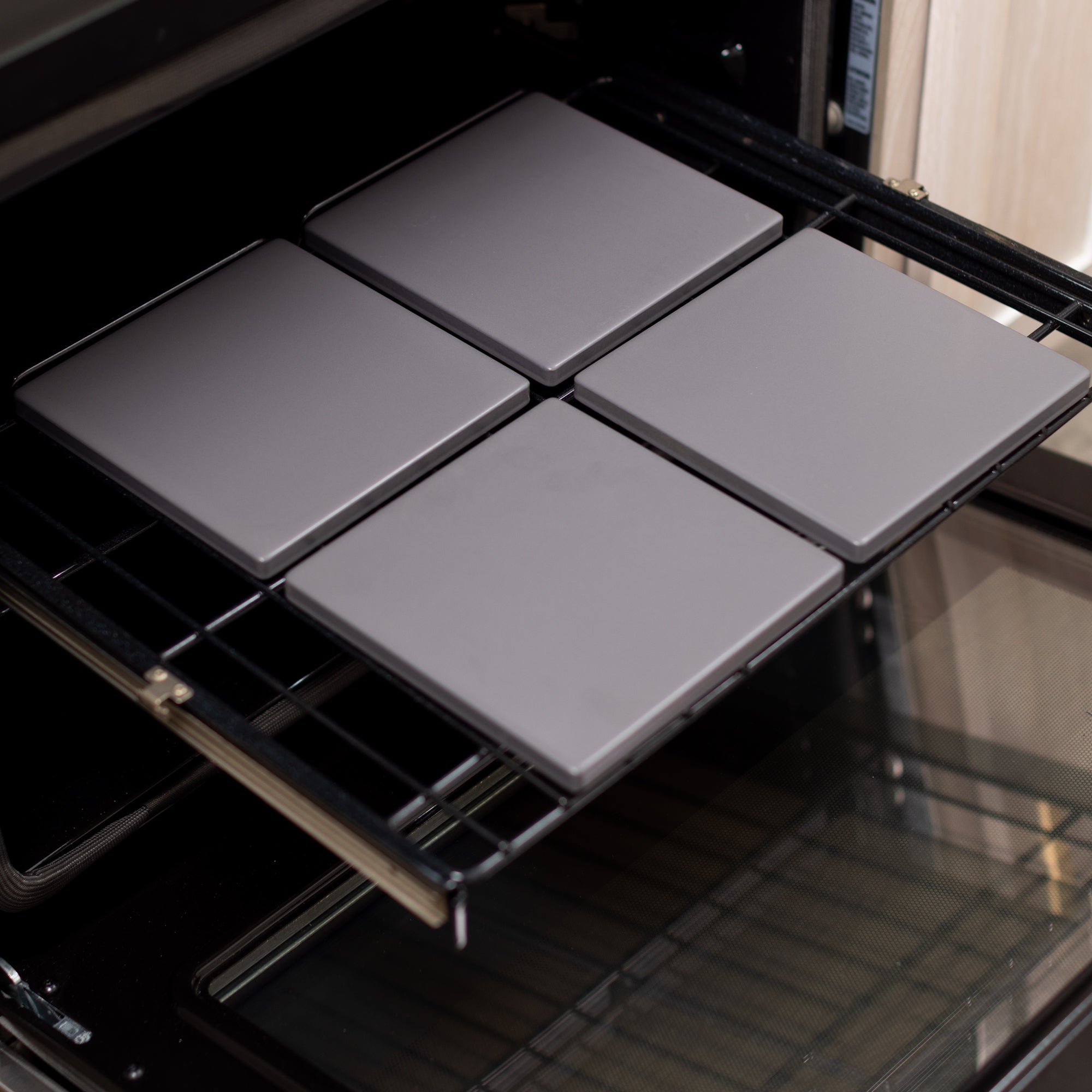 Premium 4-Piece Glazed Cordierite Square Pizza Stone Set - 7.5x7.5 Inch Grey Baking Stone for Perfect Homemade Pizza, Bread & Pastry - Ideal for Oven, Grill & Outdoor Cooking