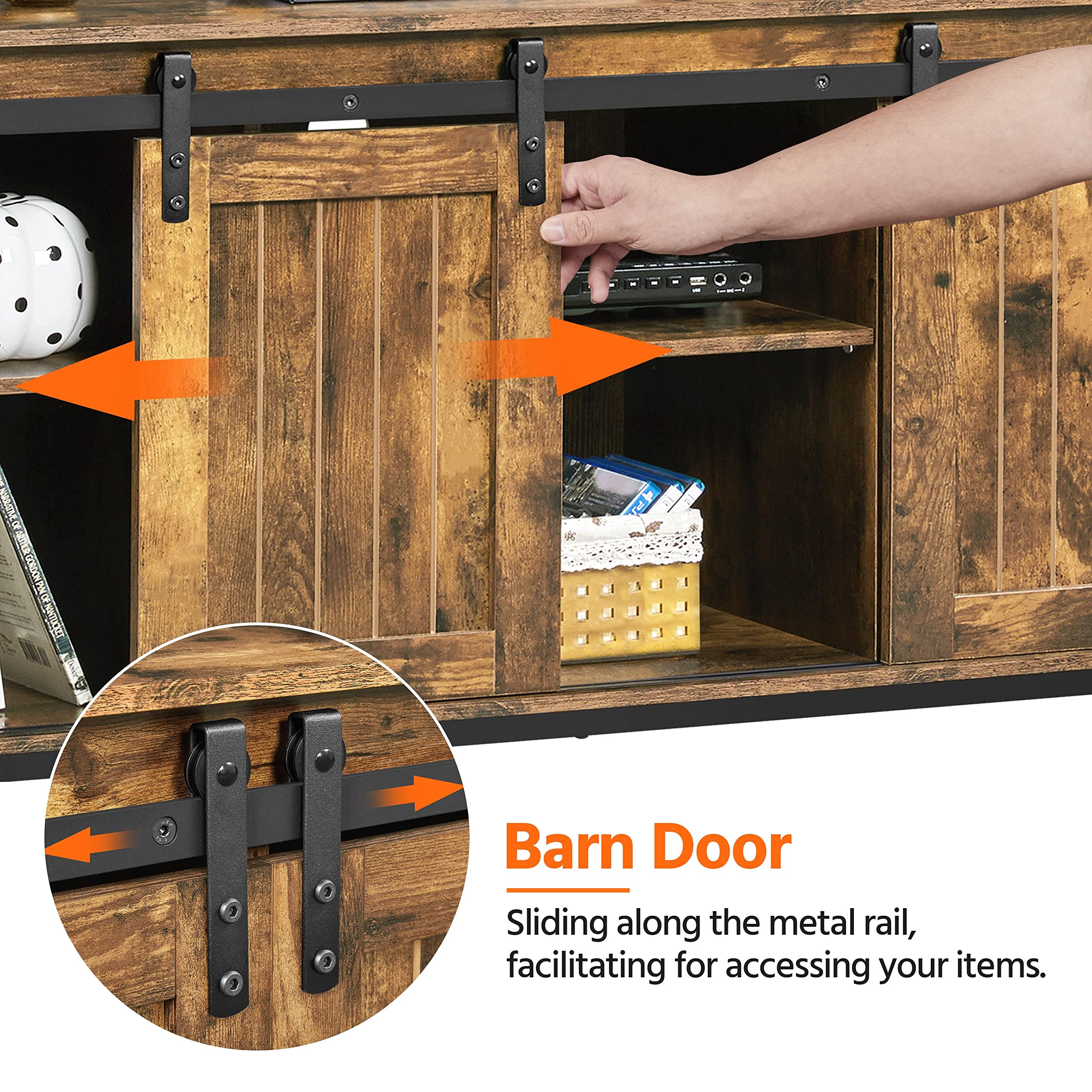 Yaheetech 65 Inch TV Stand with Sliding Barn Doors - Farmhouse Style Entertainment Center with Storage, Rustic Brown Wood TV Stand for Living Room - Perfect for Home Theater & Living Room Decor