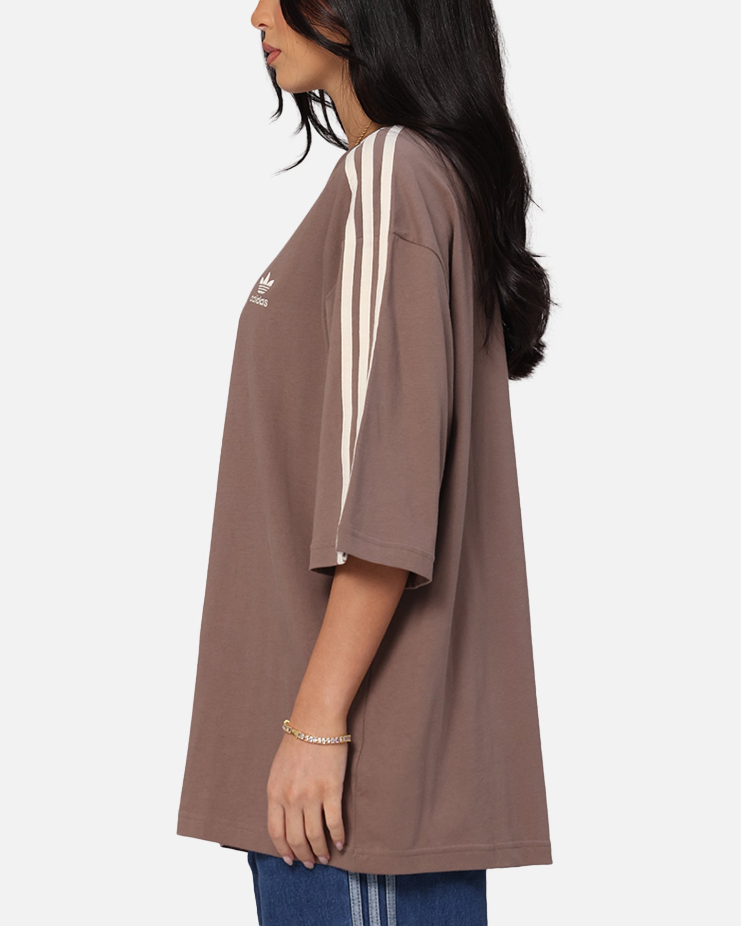 Adidas Oversized T-Shirt for Men - Soft Cotton Brown Casual Tee - Perfect for Streetwear, Lounge & Everyday Outfits