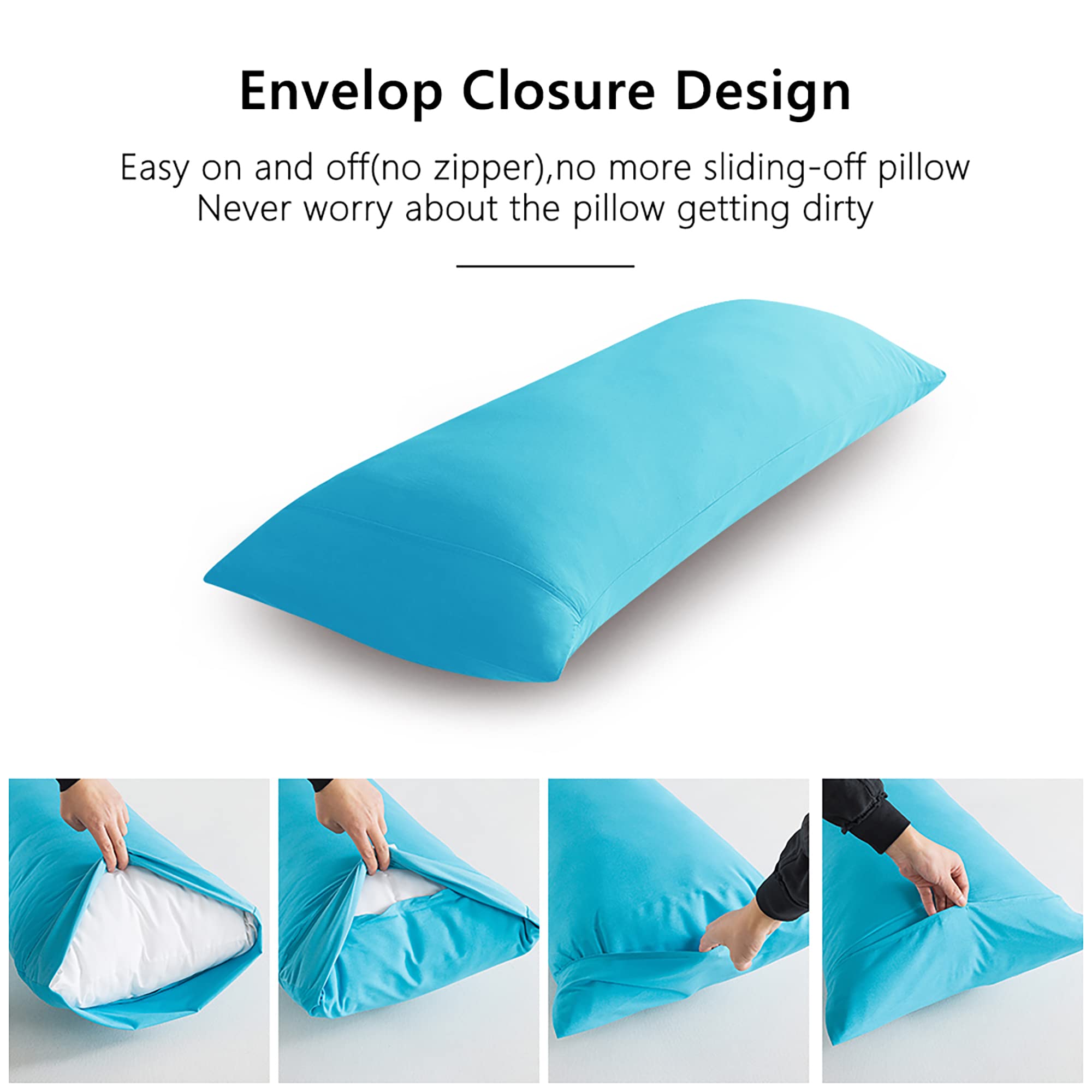 ELNIDO QUEEN Body Pillow with Removable Cover - 20x54 Inch Soft Long Bed Pillow for Adults - Breathable Full Body Pillow Insert for Side Sleepers, Pregnancy Support & Back Pain Relief - Ocean Blue (Perfect for Couch, Bed & Travel Use)
