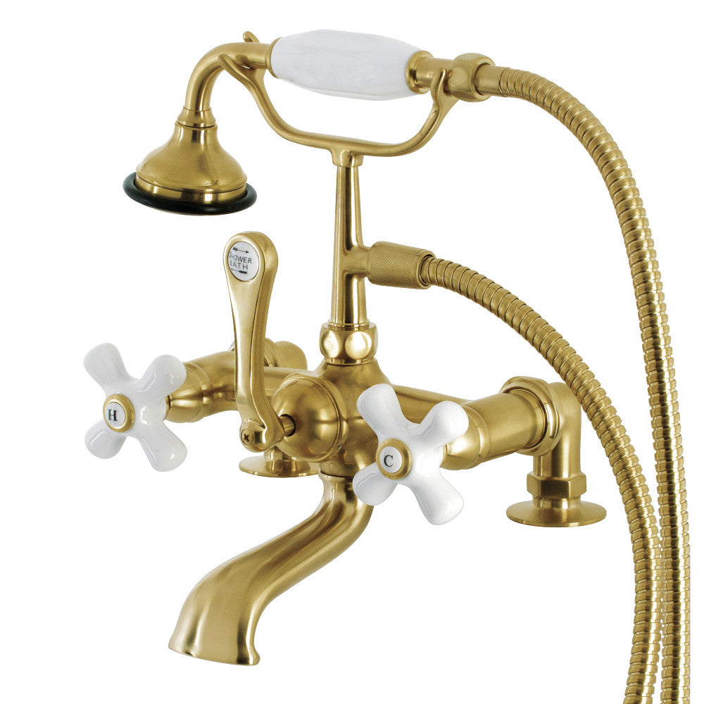 Vintage 7 Inch Tub Faucet with Hand Shower - Aqua AE211T5 Brass Bathroom Faucet for Classic Bathroom Decor, Perfect for Vintage Style Bathroom Renovation