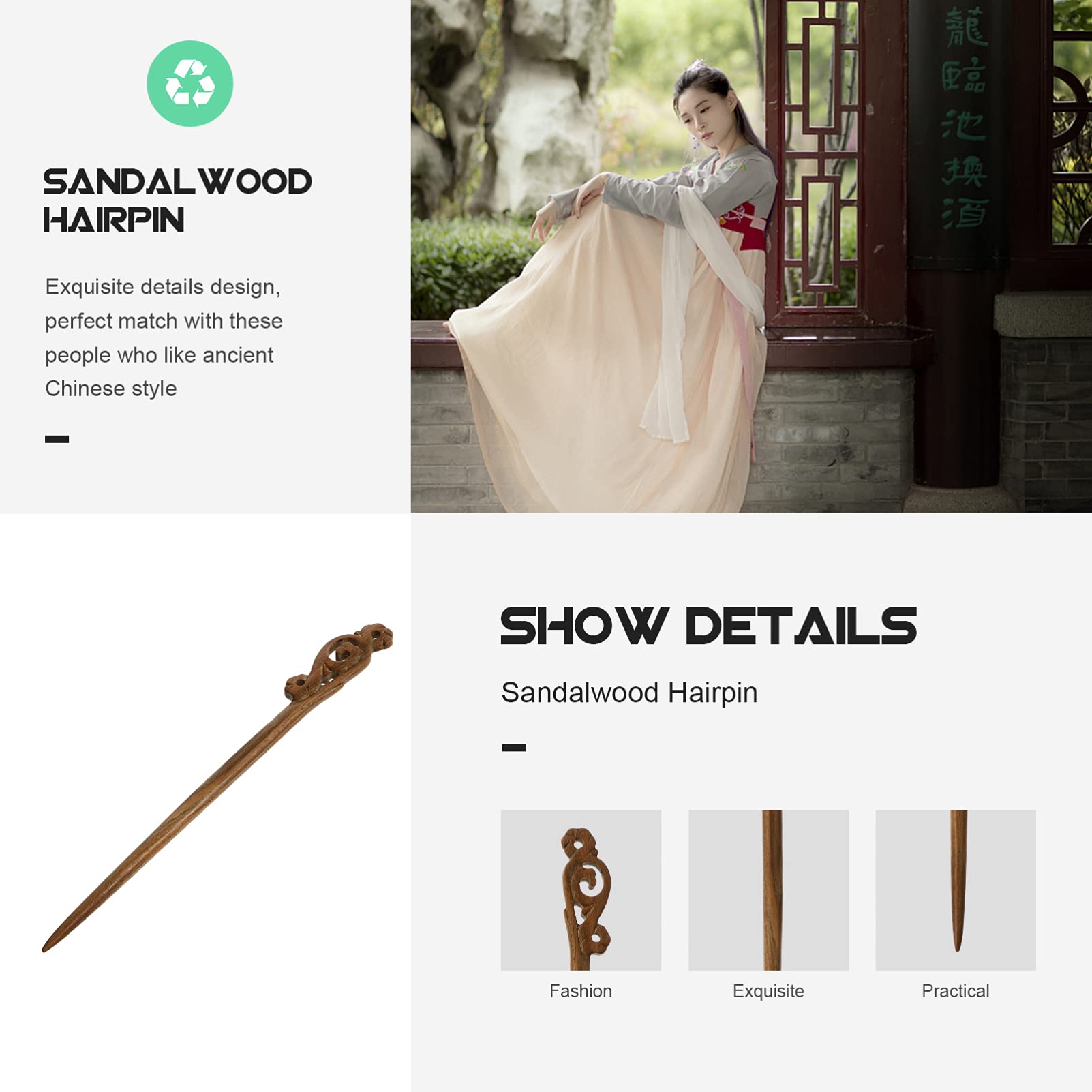 Healifty Sandalwood Hair Sticks - Japanese & Chinese Style Hair Chopsticks for Women, Wooden Hairpin Headdress Accessories (Dark Red) - Perfect for Bun, Updo & Traditional Hairstyles