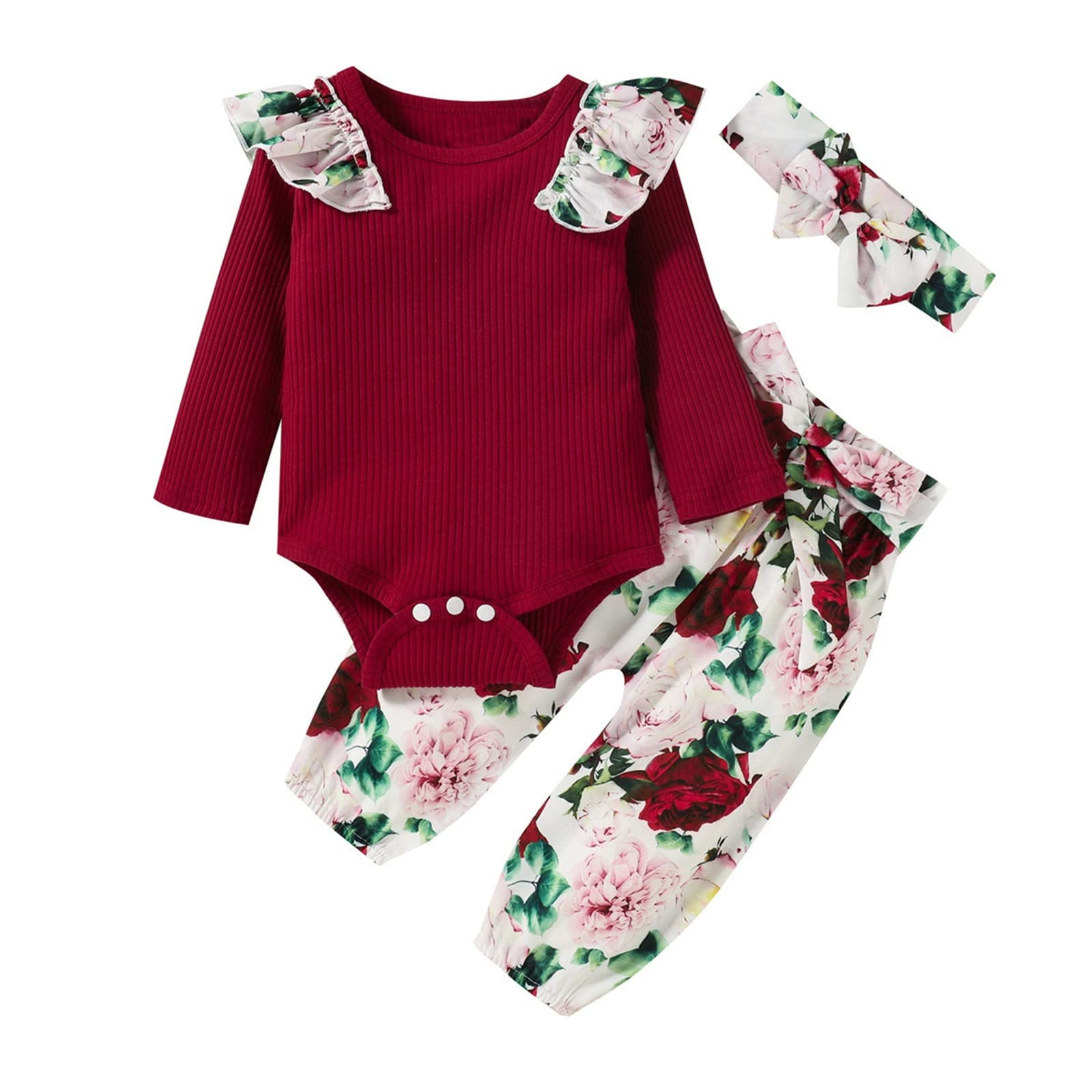 Baby Girl Long Sleeve Romper Outfit - Casual Ribbed Set for Newborns | Infant Fashion & Playtime