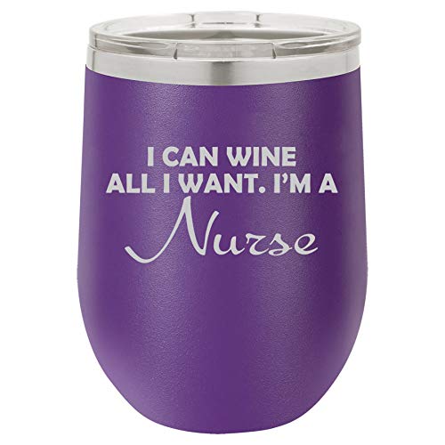 12 oz Double Wall Vacuum Insulated Stainless Steel Wine Tumbler - Stemless Travel Mug for Coffee & Hot Drinks with Leak-Proof Lid - Funny Nurse Gift 