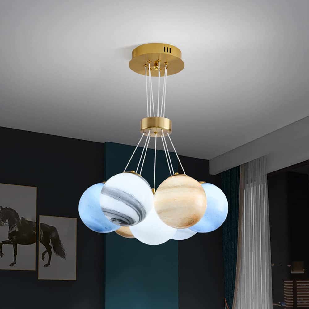 Unique Planet Chandelier - Bubbles Ball Shape Glass Pendant Light Fixture - 7-Light Decorative Ceiling Chandelier for Dining Room, Bedroom & Living Room Lighting