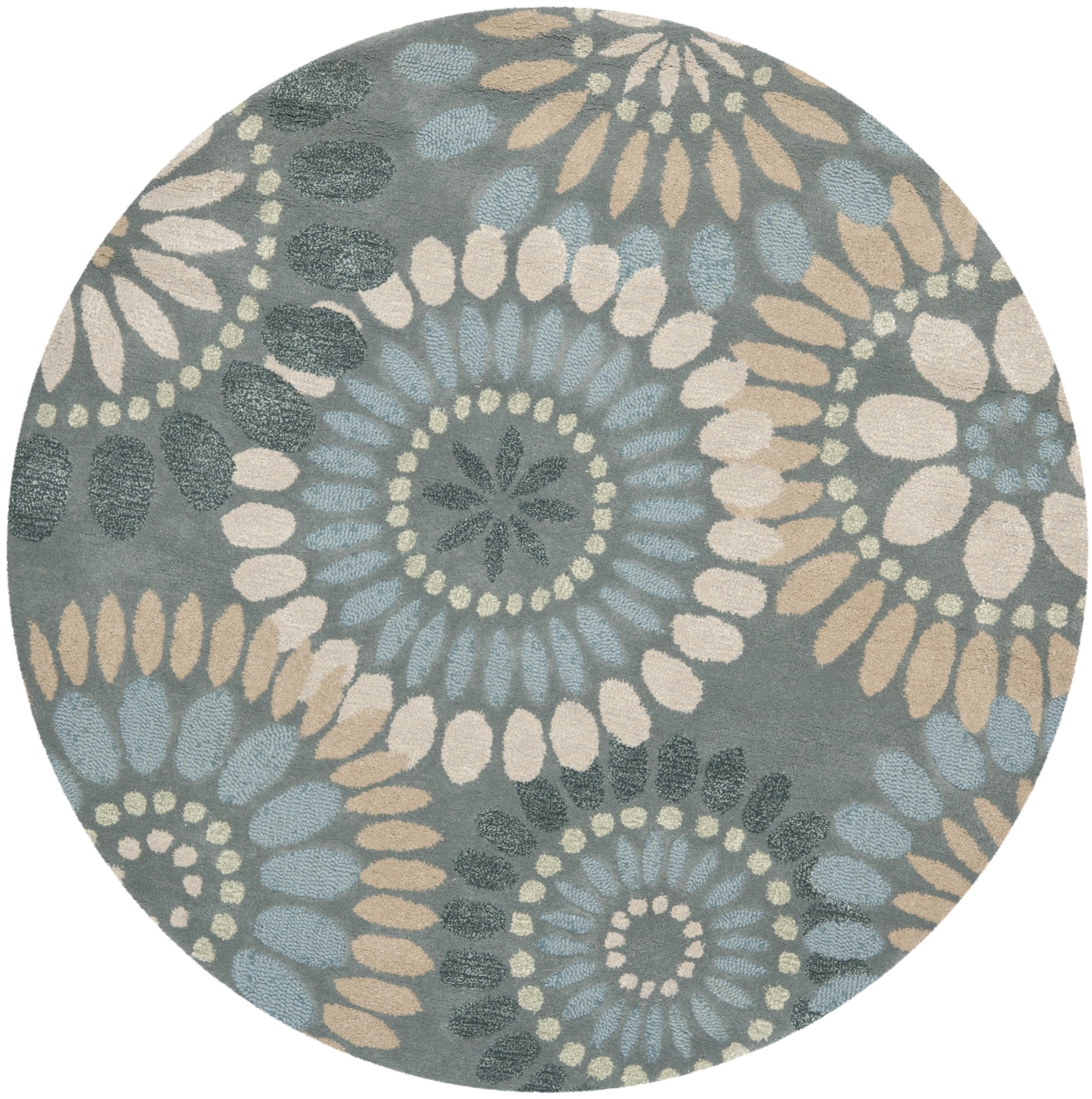 SAFAVIEH Jardin Collection 6-Foot Round Handmade Floral Wool Area Rug - Grey & Blue (JAR455A) | Premium Floor Covering for Living Room, Bedroom & Office Decor
