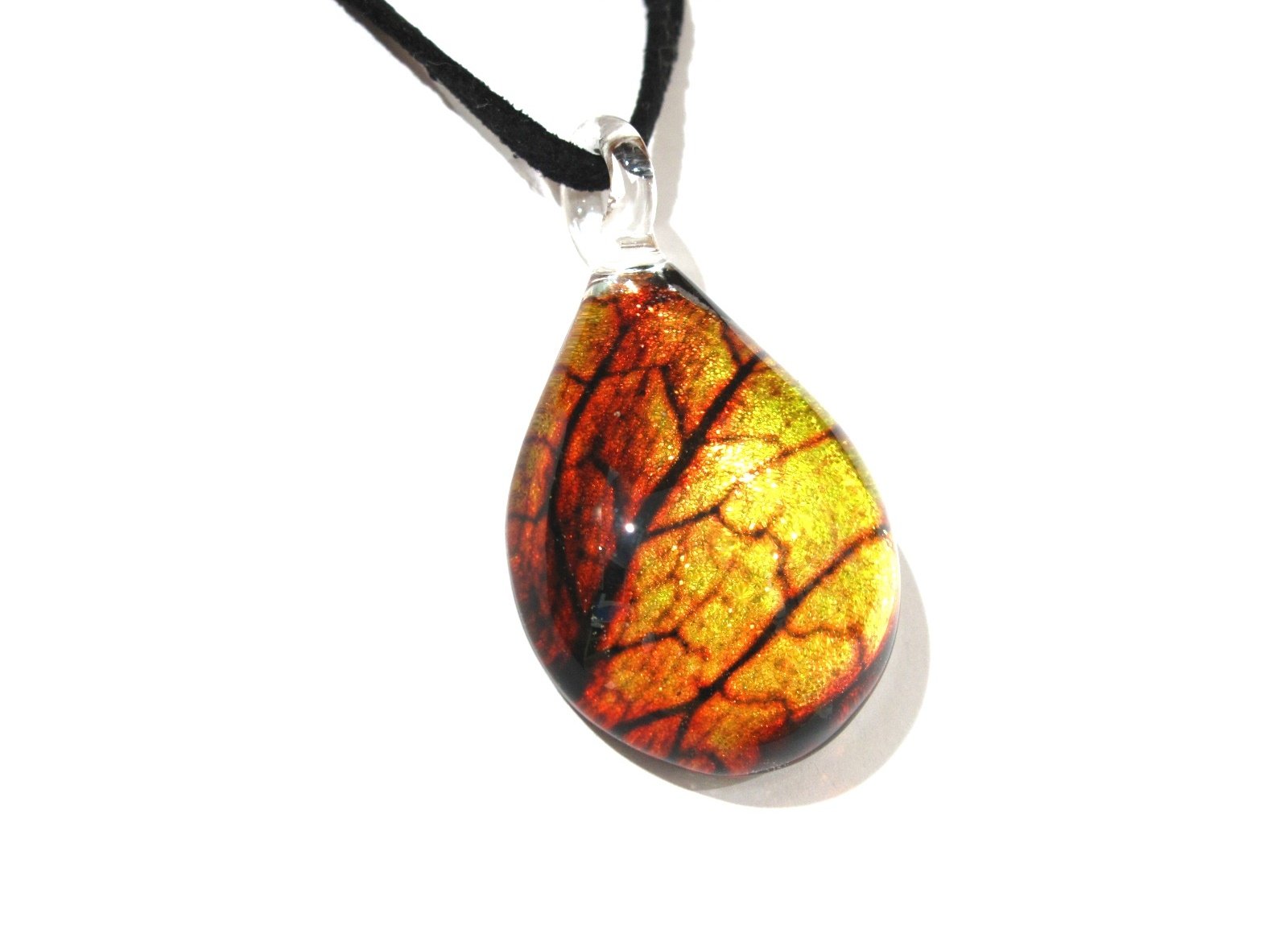 Handmade Gold Leaf Glass Pendant Necklace for Women & Men - Autumn Fashion Jewelry
