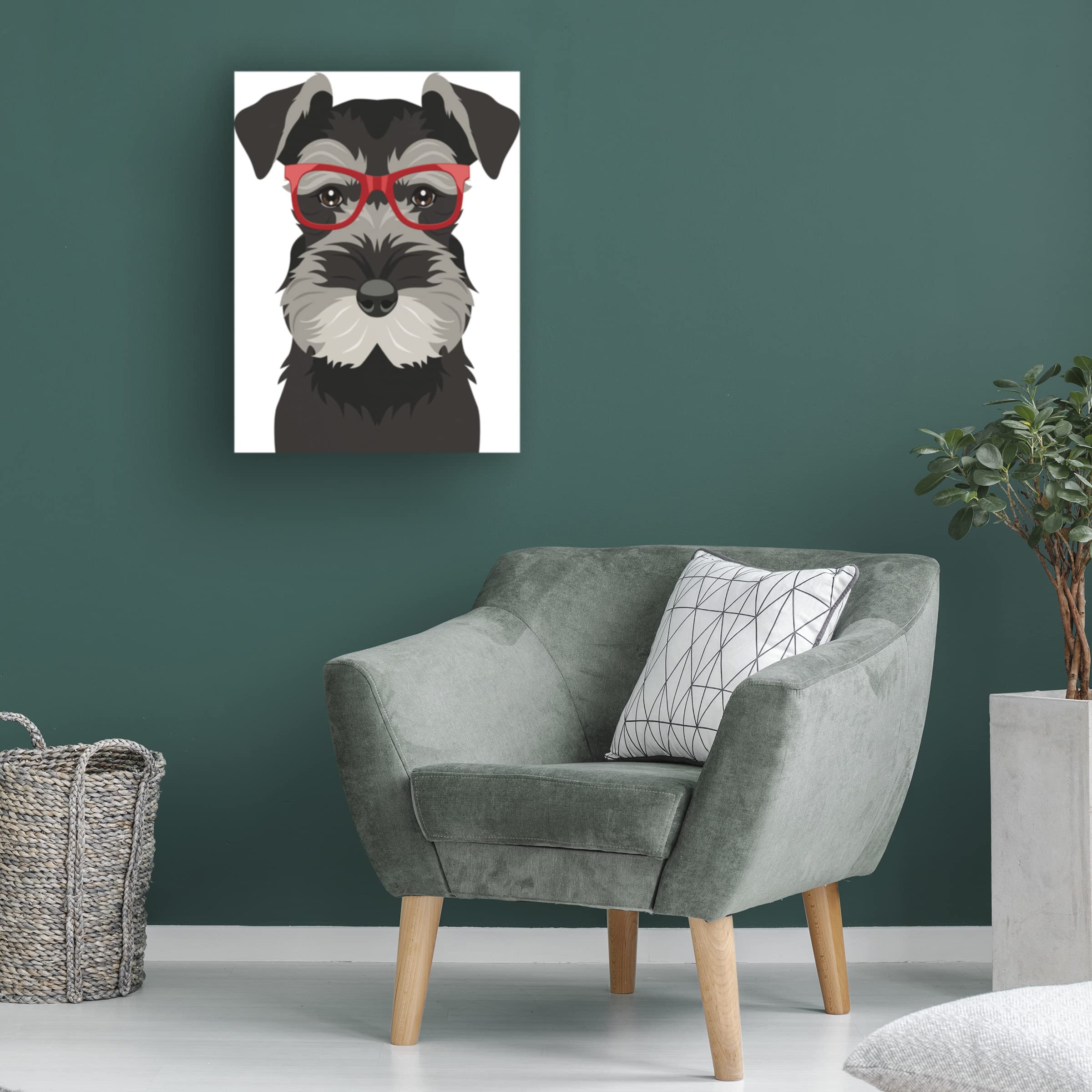 Trademark Fine Art 'Miniature Schnauzer Wearing Hipster Glasses' Canvas Wall Art Print - Cute Dog Portrait for Home & Office Decor - Perfect Gift for Pet Lovers & Dog Owners