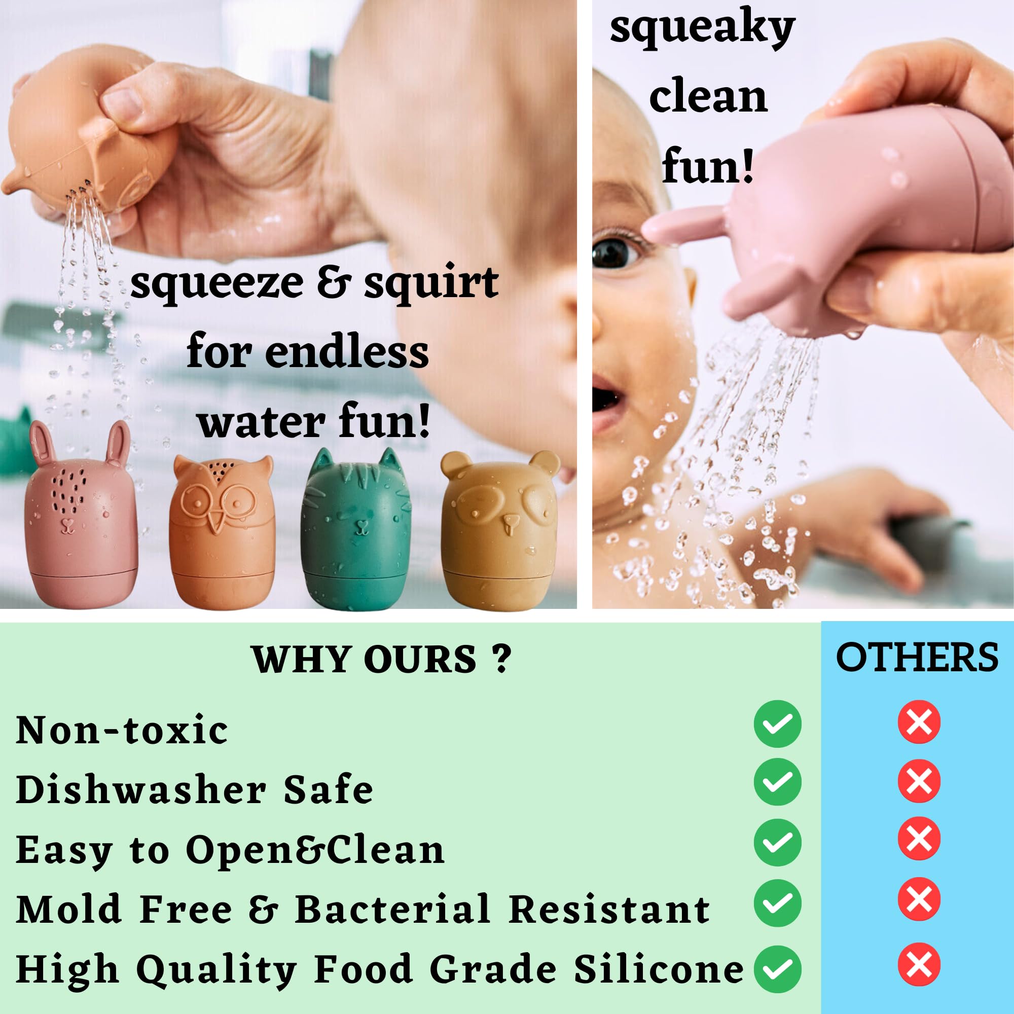 Bumble Bear Silicone Bath Toys for Babies 6-12 Months & Toddlers 1-3 Years - Non-Toxic, Mold-Free, Dishwasher Safe Infant Bathtub & Pool Water Toys (Coral) - Perfect for Sensory Play, Bath Time Fun, and Early Learning Development