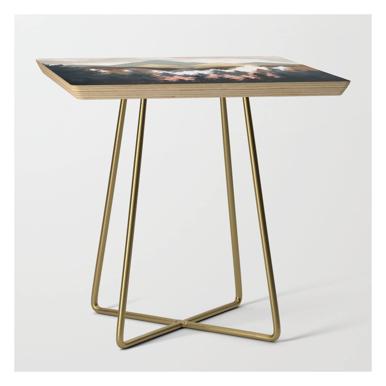 Spacefrogdesigns Forest View Square Side Table in Gold - Modern End Table for Living Room, Bedroom & Office Decor