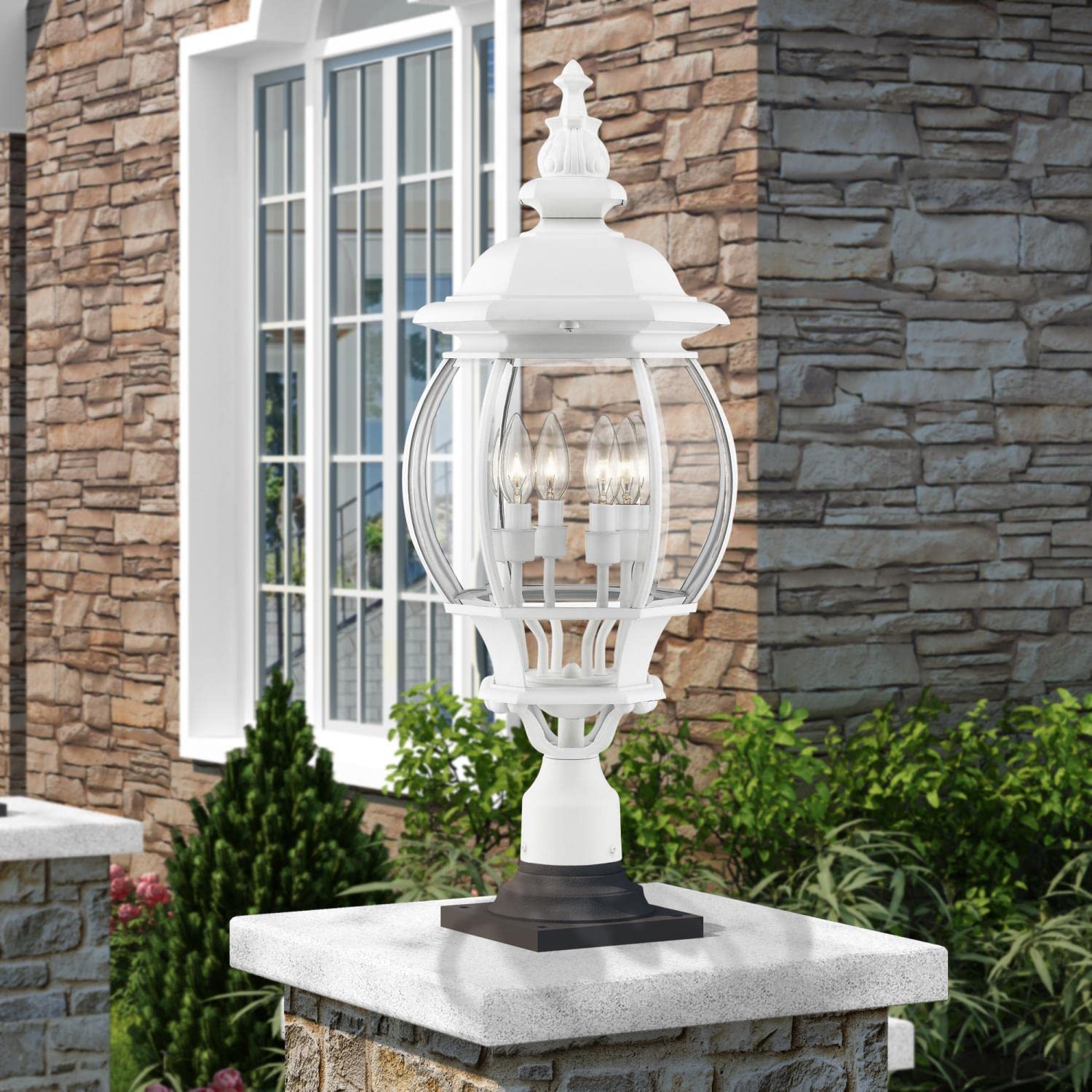 Livex Lighting 7703-13 Outdoor Post Top Lantern - White Weatherproof Exterior Light Fixture for Porch, Garden & Patio - 11.5 x 11.5 x 26.5 Inches - Perfect for Entryways, Walkways & Landscape Lighting