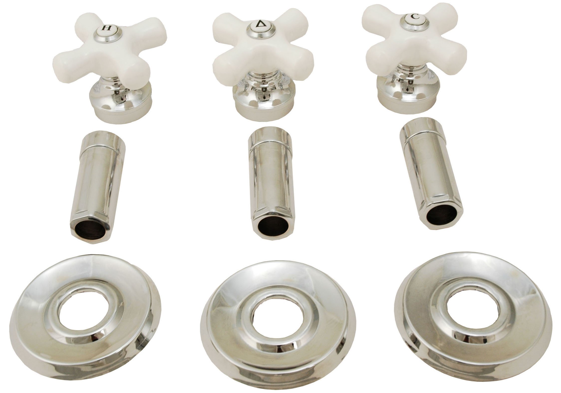 Plumb USA 38800 Trim Kit for 3-Handle Shower Valve with Porcelain Cross Handles - Chrome Finish, Compatible with Delta Washerless Showers - Perfect for Bathroom Renovation and Shower System Upgrade